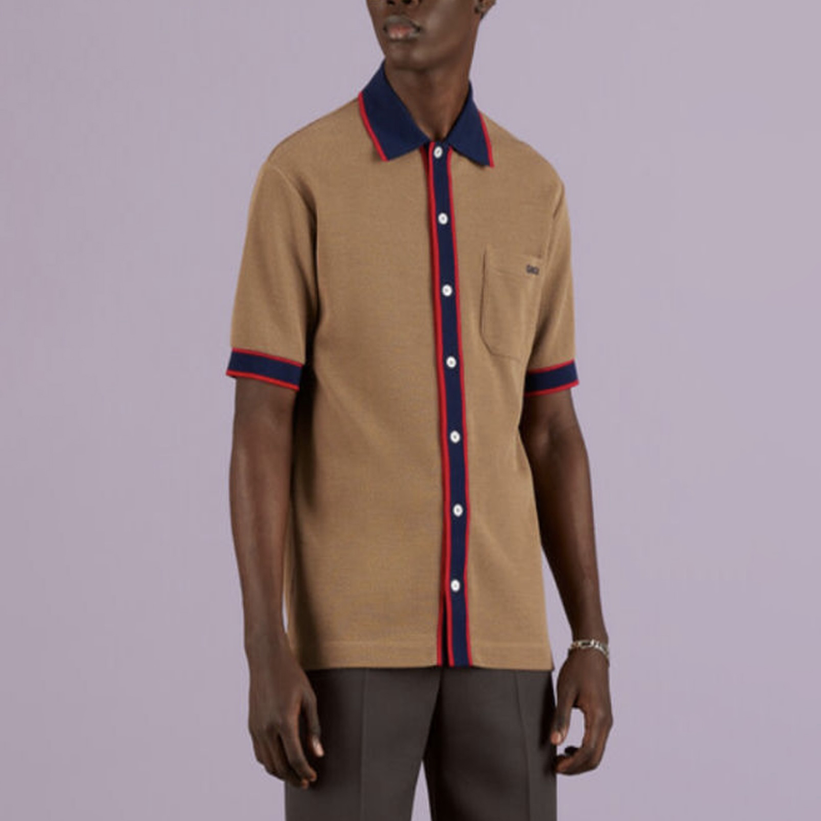 NIGO Gucci Men's Summer Letter Logo Stripe Single Breasted Cotton Short Sleeve Shirt #nigo72625