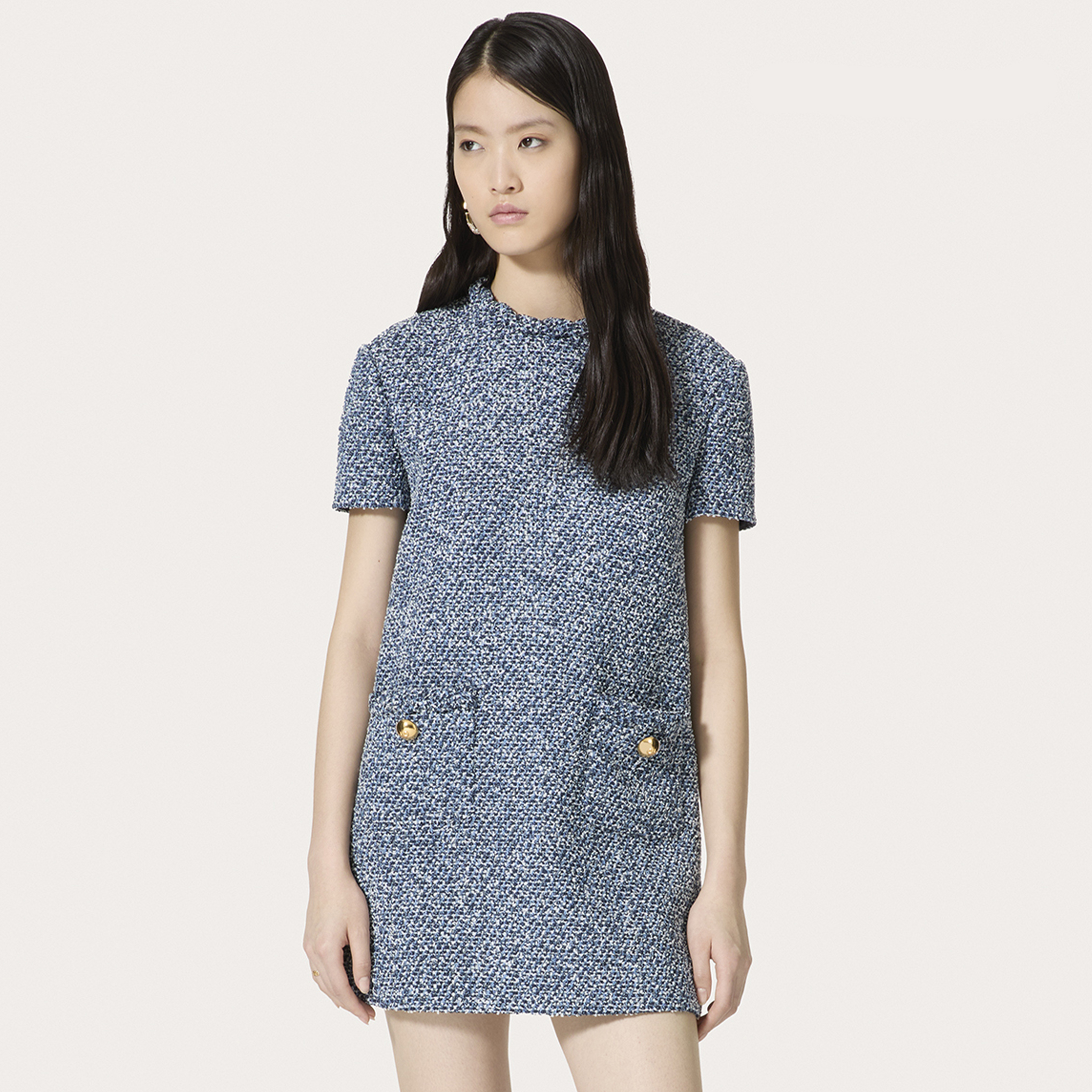 NIGO Valentino Women's Spring And Summer Fashion Tweed Round Neck Dress Buttons Fit Casual Elegant Short-sleeved Dresses Ngvp #nigo8938