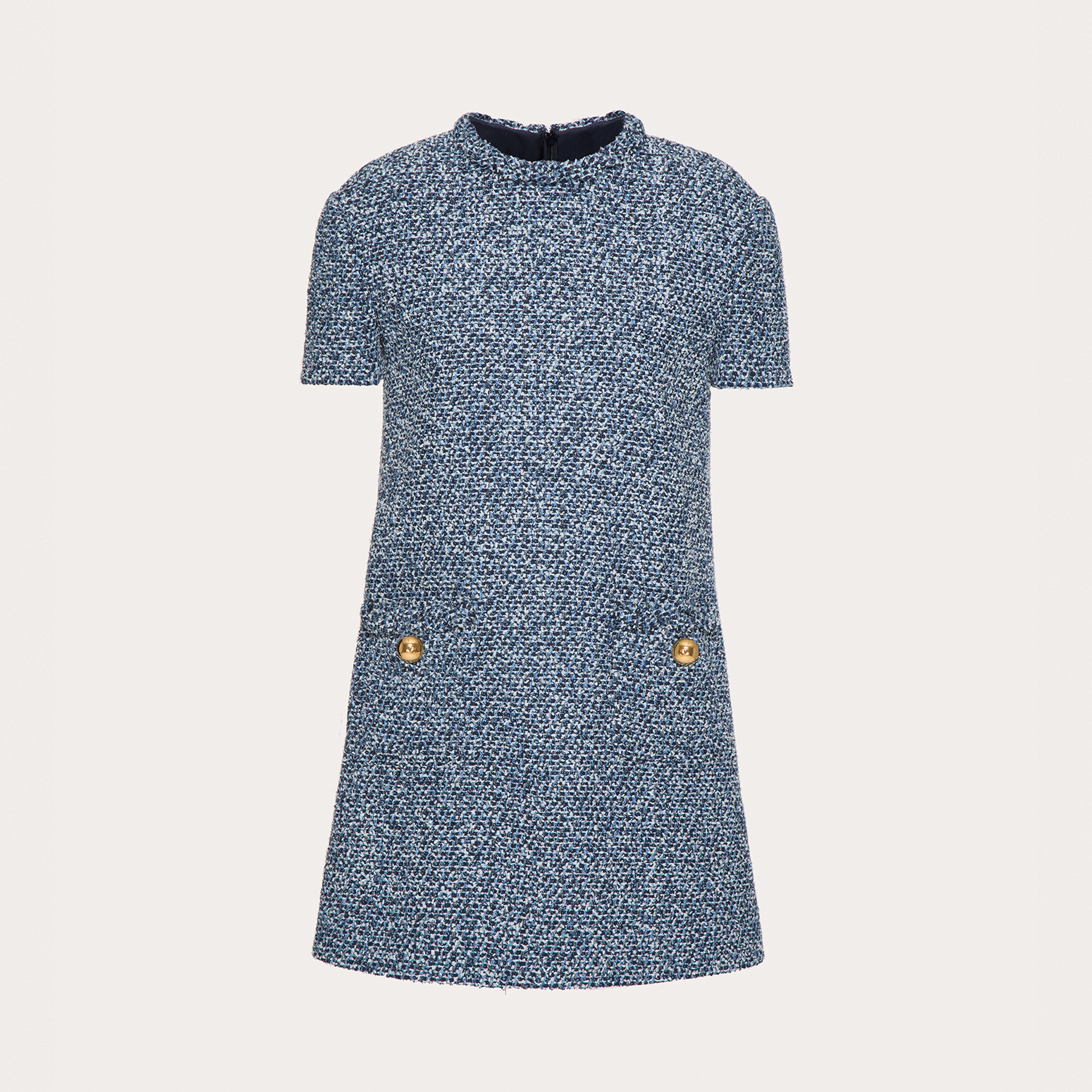 NIGO Valentino Women's Spring And Summer Fashion Tweed Round Neck Dress Buttons Fit Casual Elegant Short-sleeved Dresses Ngvp #nigo8938