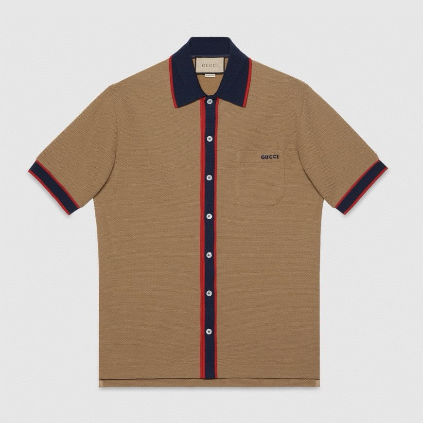 NIGO Gucci Men's Summer Letter Logo Stripe Single Breasted Cotton Short Sleeve Shirt #nigo72625