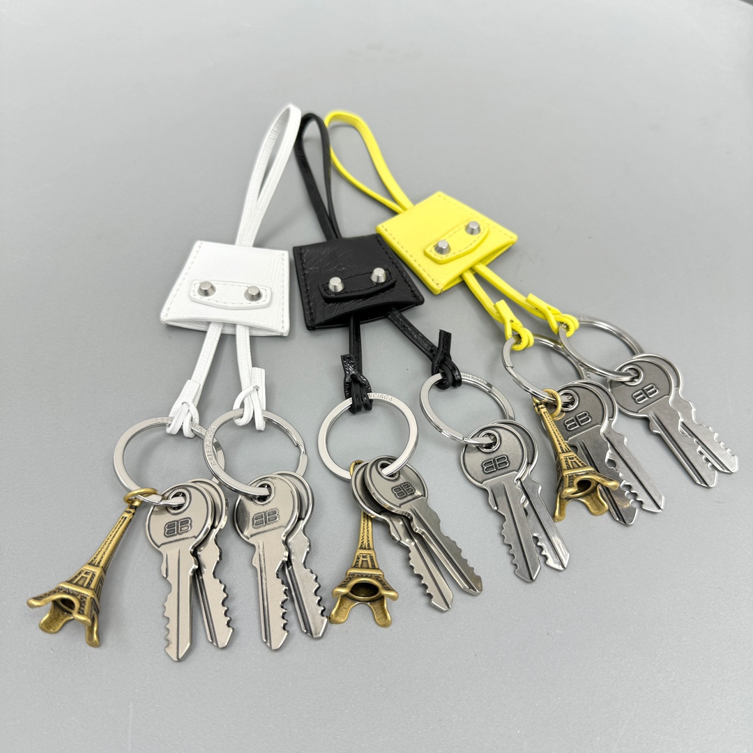 NIGO Balenciaga Men's Solid Color Monogrammed Logo Leather Tag Keychain Charm #nigo72614