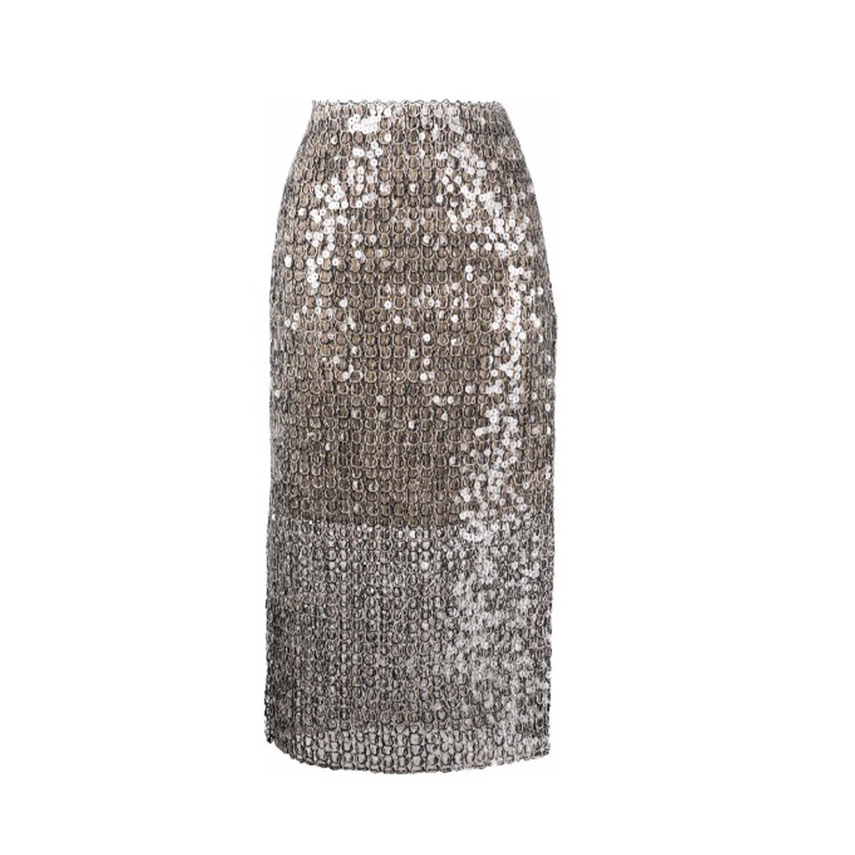 NIGO Brunello Cucinelli Women's Spring Summer Autumn Silver Sequins Mid-Length High Waist Fit Casual Half Skirt Ngvp #nigo8952