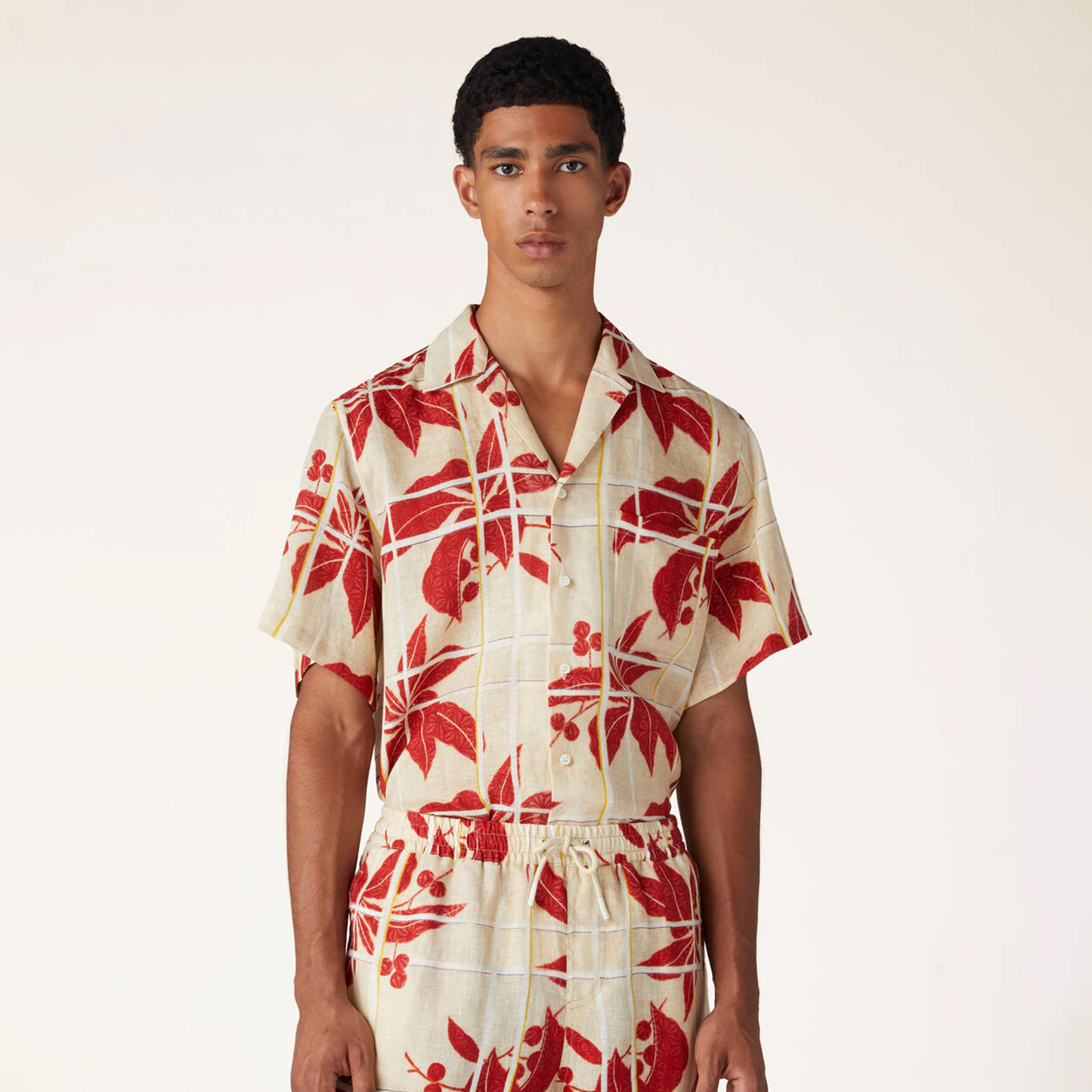 NIGO Loro Piana Men's Summer Patterned Printed Linen Lapel Fitted Tindaro Short Sleeve Shirt Ngvp #nigo8953