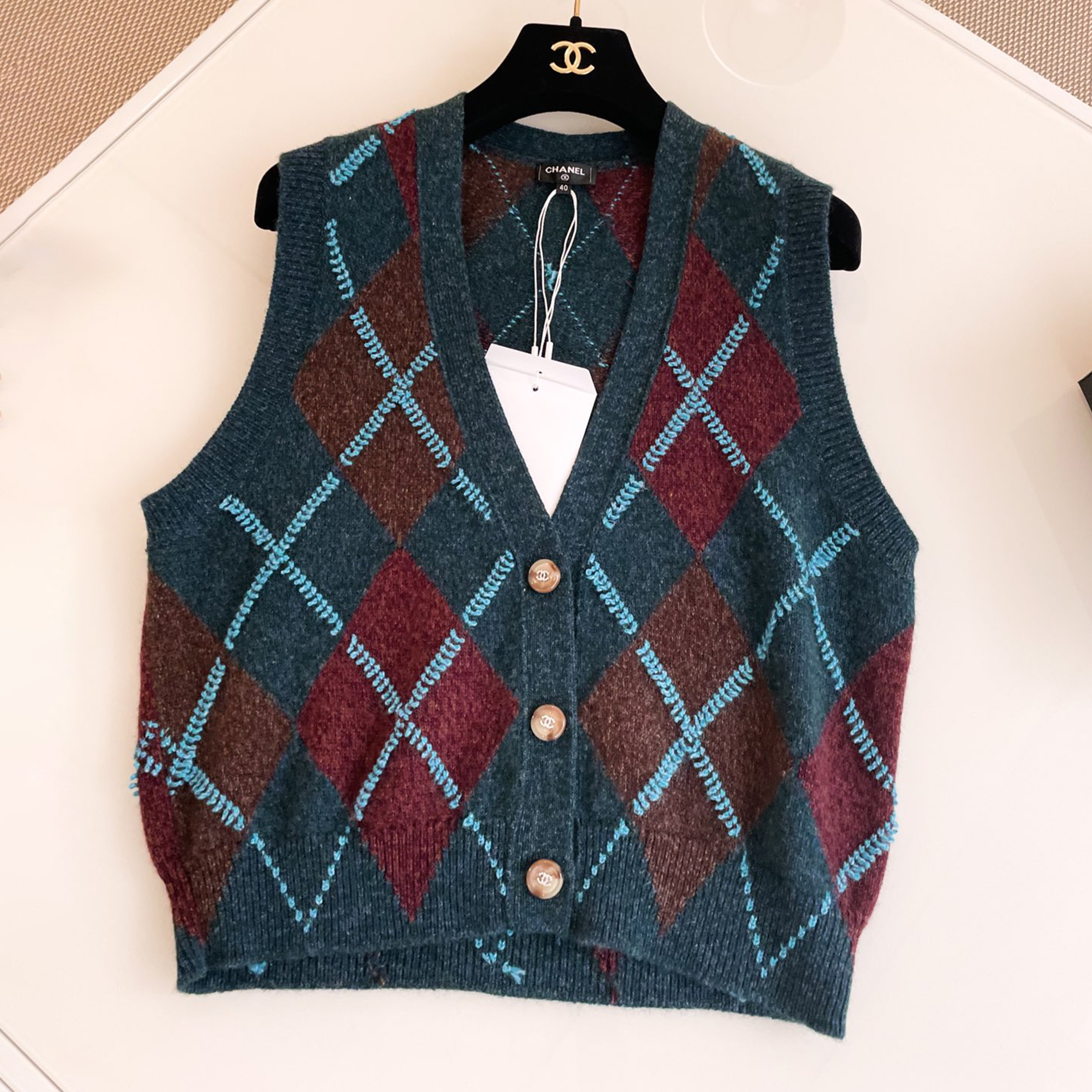 NIGO Chanel Women's spring and fall plaid retro fashion college style knitted Vest single-breasted tops Ngvp #nigo8939