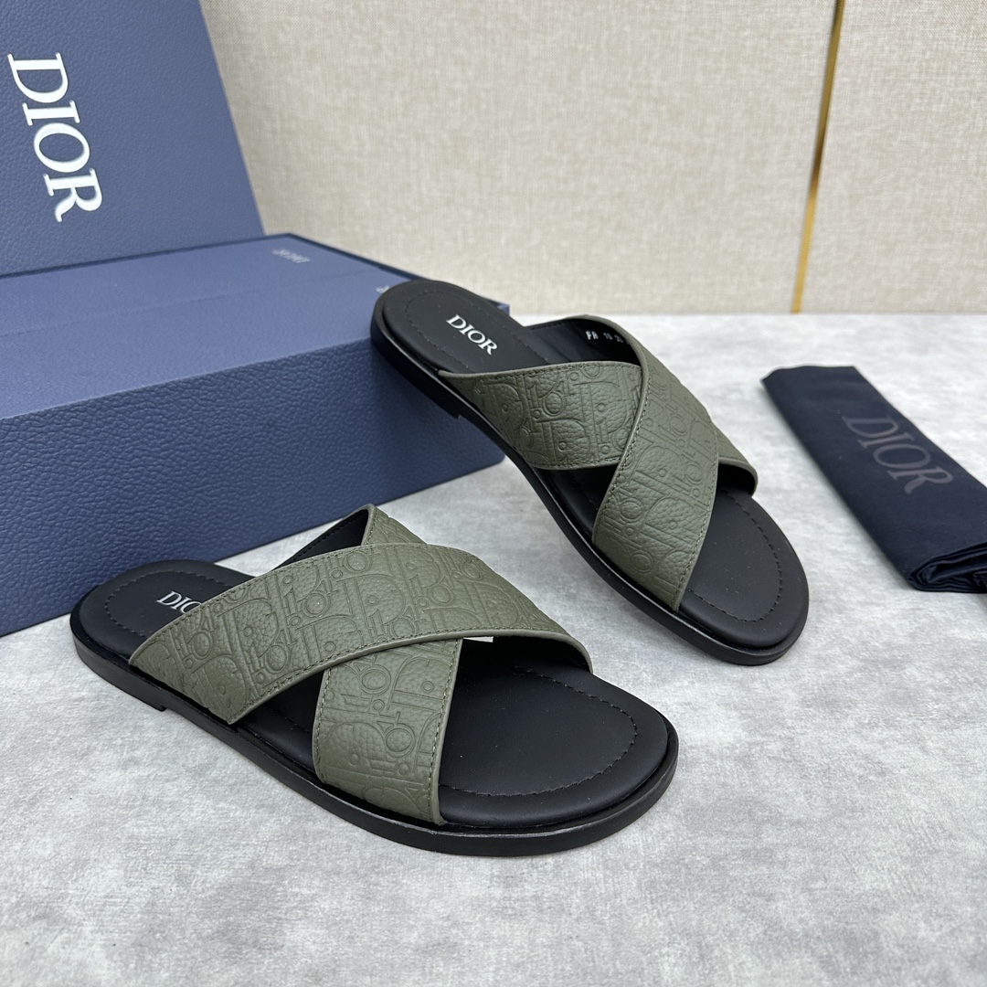 NIGO Dior Men's Summer Solid Color Letter Print Leather Round Head Over Foot One Slipper Sandals Shoes #nigo72632