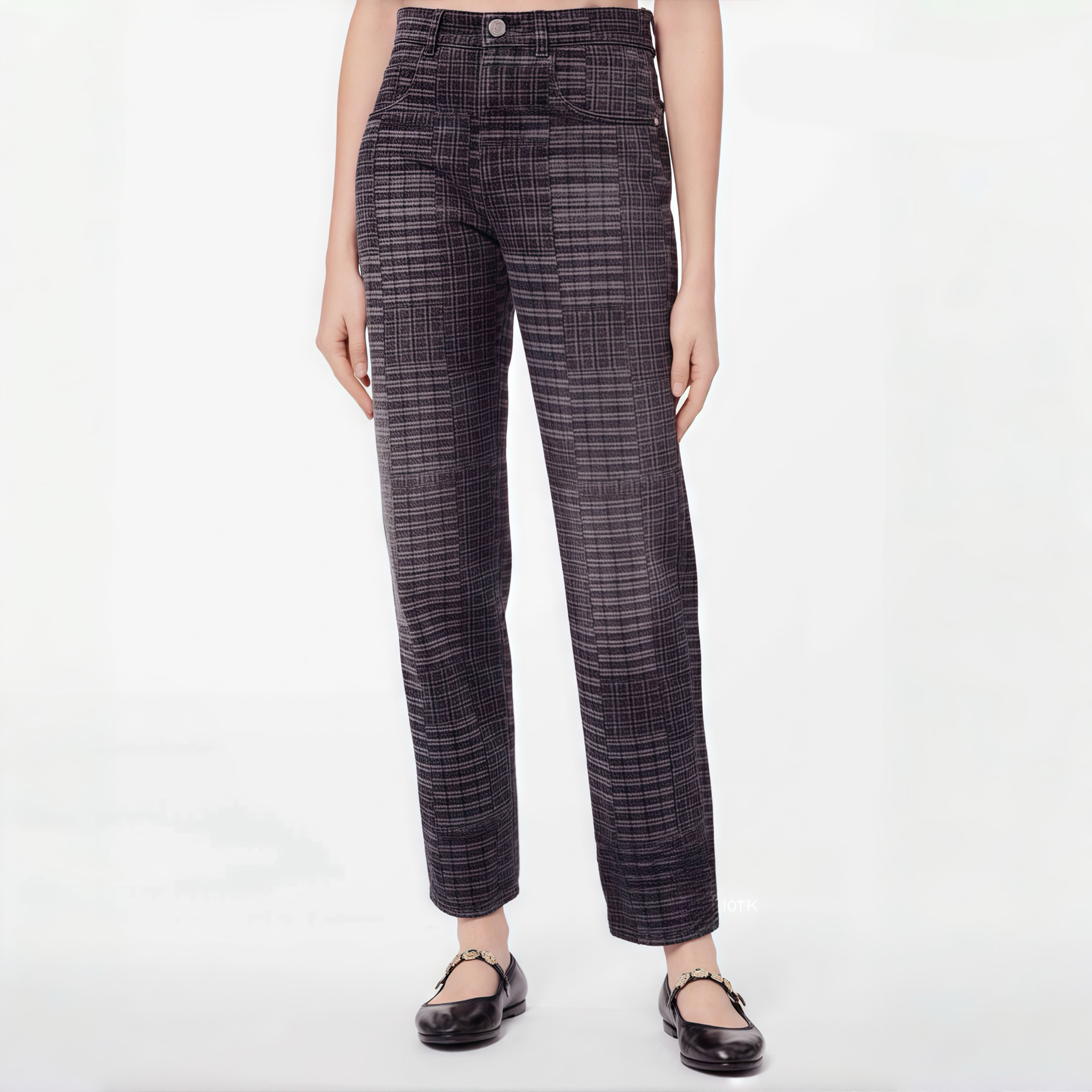 NIGO Chanel Women's Checkered Washed Gray Aged Jeans Camellia Button Slim Straight Denim Pants Ngvp #nigo8942