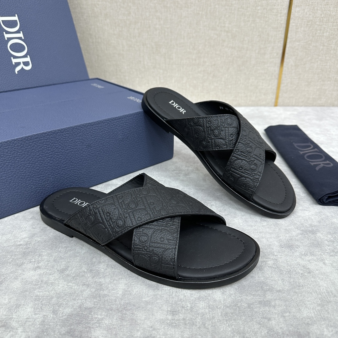 NIGO Dior Men's Summer Solid Color Letter Print Leather Round Head Over Foot One Slipper Sandals Shoes #nigo72632