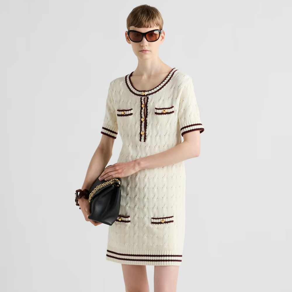 NIGO Prada Women's Summer Solid Color Striped Round Neck Cotton Short Sleeve Fitted Mini Dresses Ngvp #nigo8951