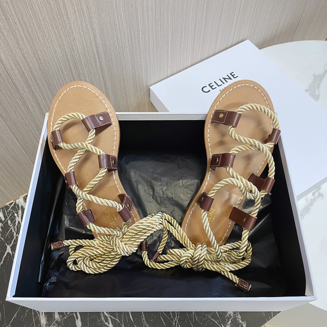 NIGO Celine Women's Summer Leather Round Toe Lace Up One Strap Sandals Shoes #nigo72635