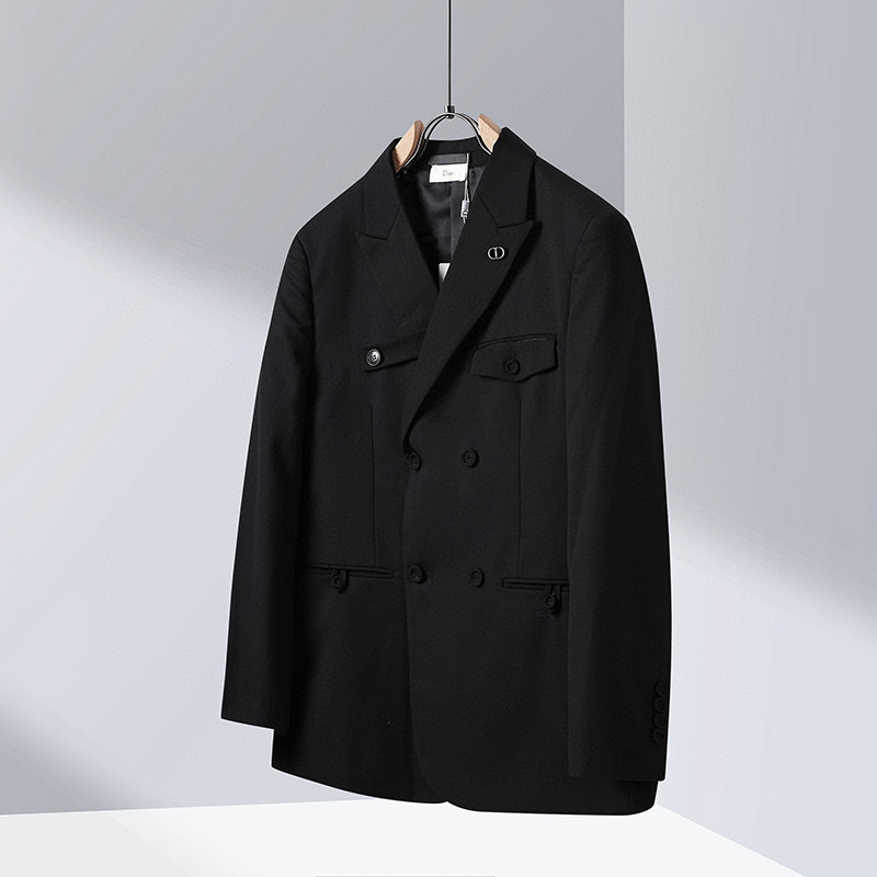 NIGO Dior Men's Spring And Autumn Black Embroidered Wool Blend Suit Jacket With Cropped Pants Set Suit #nigo72644
