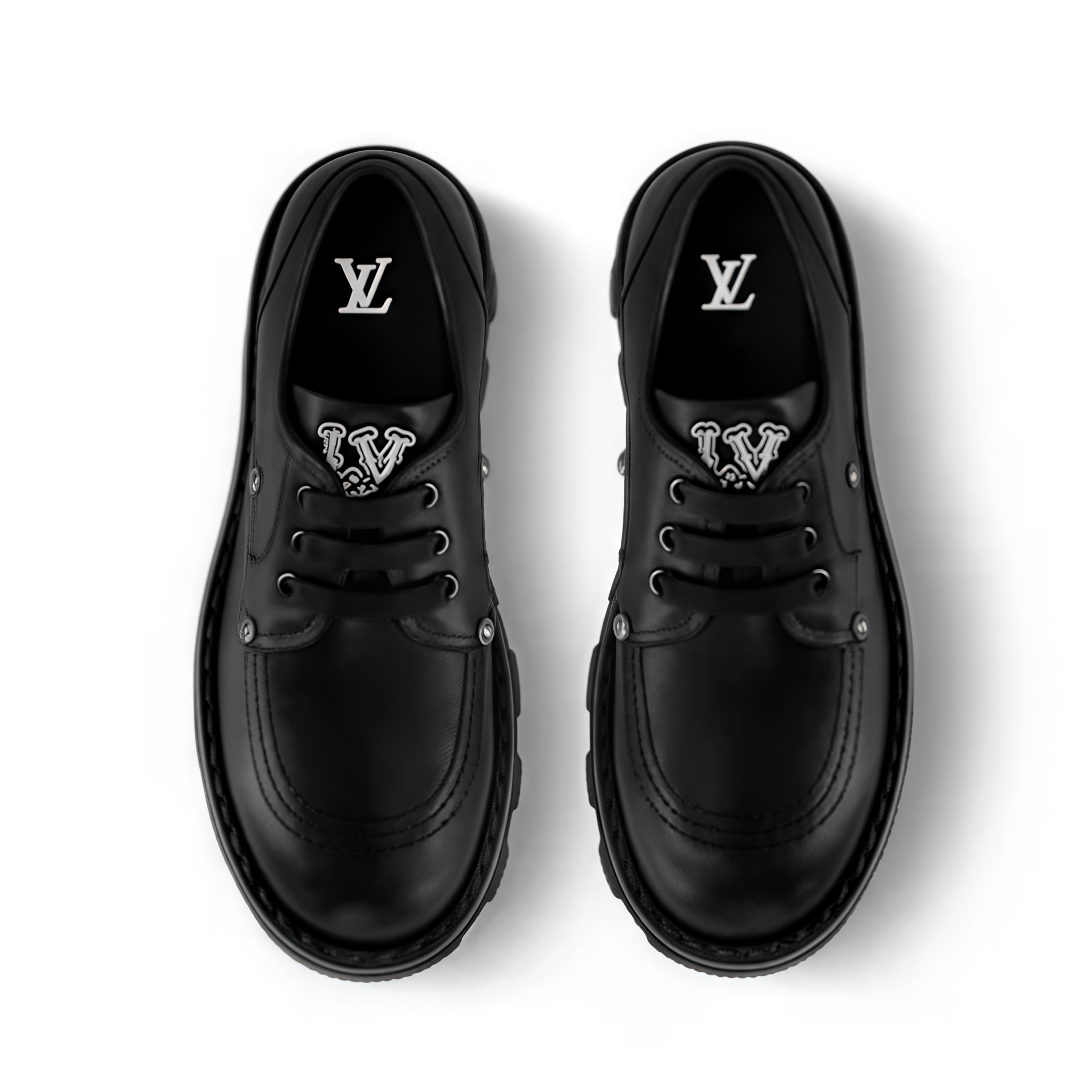 NIGO Louis Vuitton Men's Spring and Fall Black Embellished Decoration Round Toe Leather Thick Bottom Lace Up Loafers Shoes #nigo72651