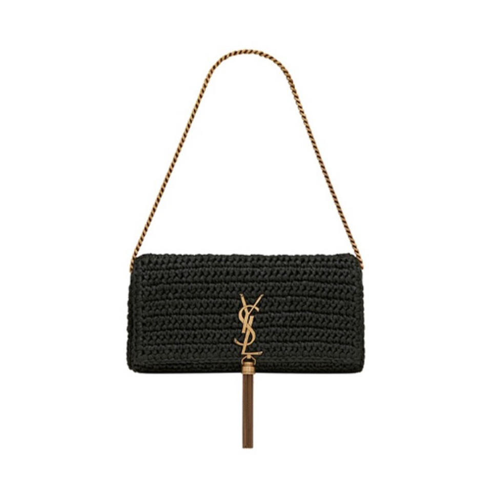 NIGO SAINT LAURENT Women's Fashion Gold Logo Tassel Raffia Grass Woven Underarm Bag Chain Casual Clutch Bag #nigo71392