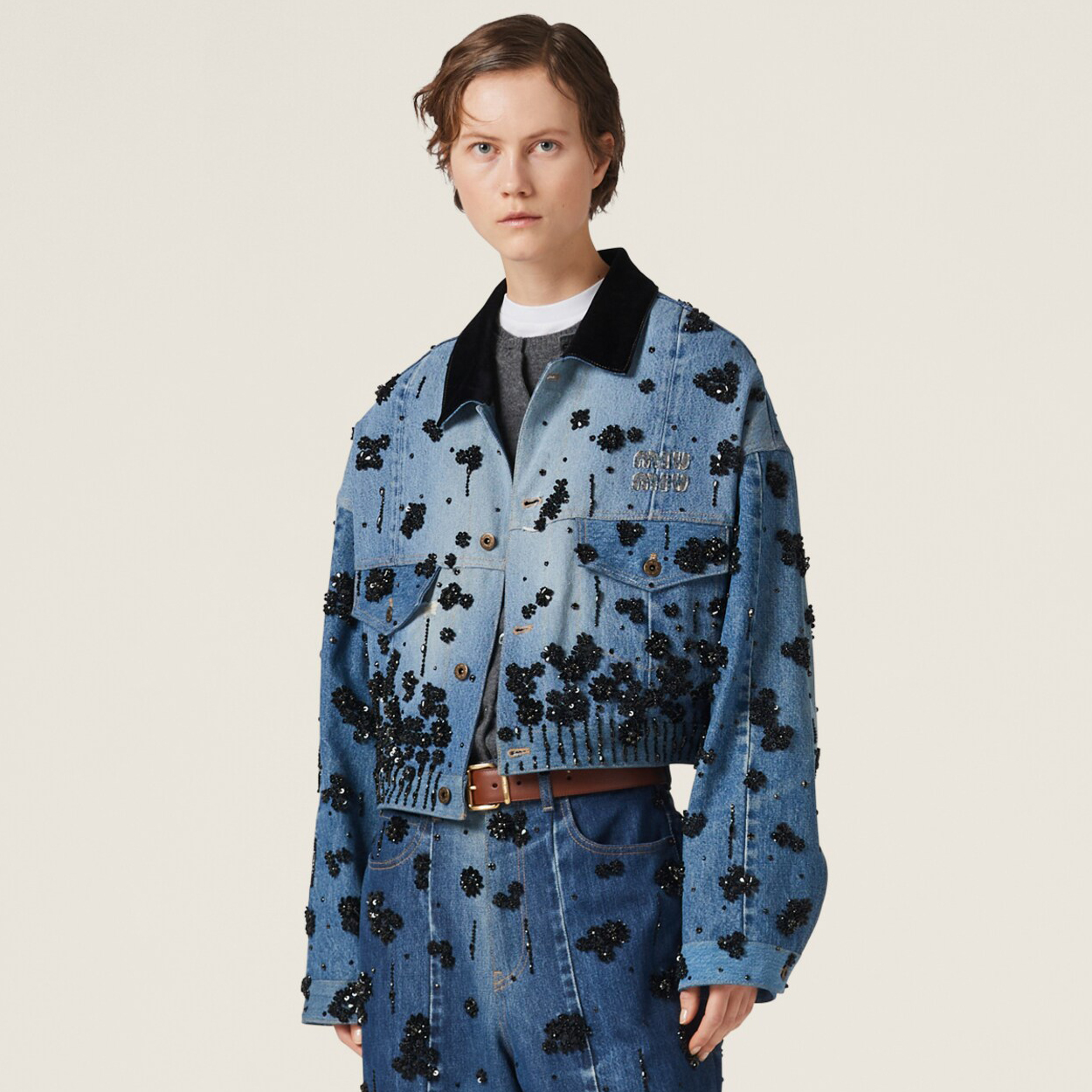 NIGO MiuMiu Women's Spring And Fall Logo Embroidery Single Breasted Lapel Short Casual Denim Jacket #nigo72664