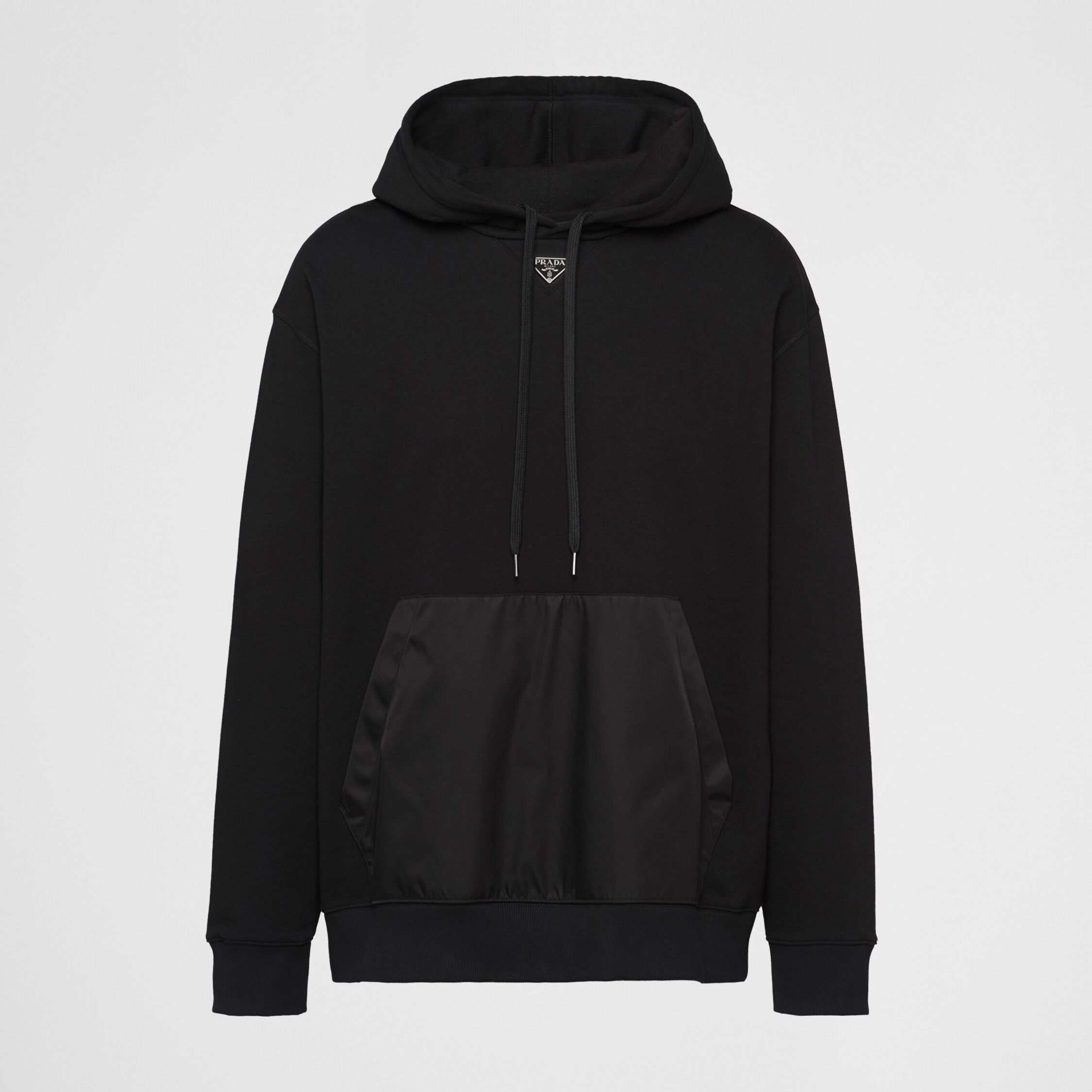 NIGO Prada Men's Spring and Fall Triangle Metal Label Black Cotton Hooded Drawstring Loose Sweatshirt Pullover #nigo72668