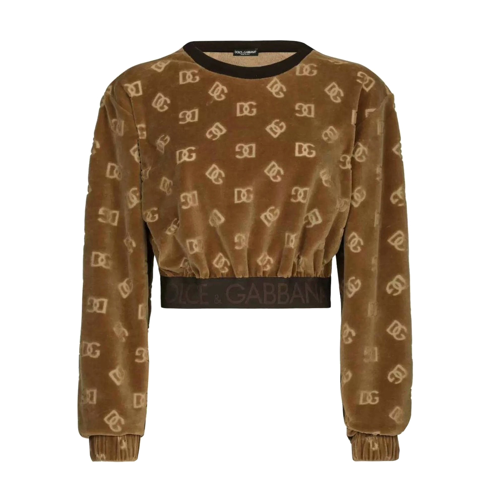 NIGO Dolce&Gabbana Women's Spring and Autumn Brown Letter Printed Velvet Fabric Knitted Sweater Lace-Up Leisure Pants Set Suit #nigo72662