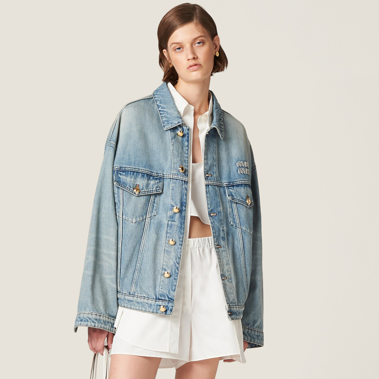 NIGO MiuMiu Women's Spring And Fall Blue Embroidered Logo Letters Single Breasted Loose Long sleeved Denim Jacket #nigo72667