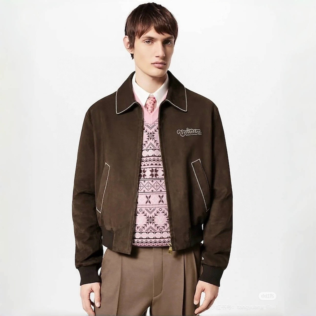 NIGO Louis Vuitton Men's Fall and Winter Brown Letter Zipper Lapel Casual Pilot Leather Long Sleeve Jacket #nigo72671
