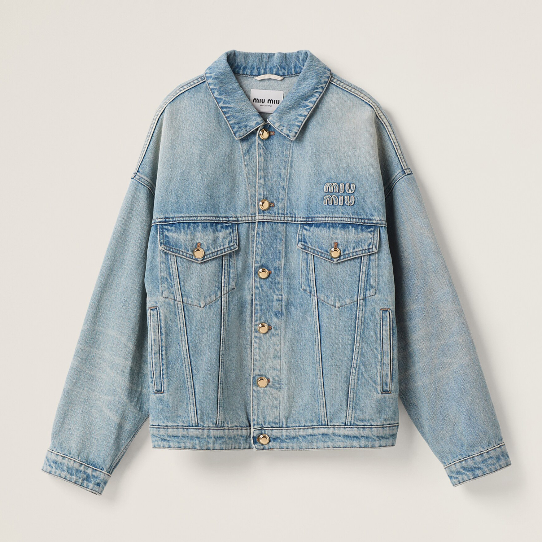 NIGO MiuMiu Women's Spring And Fall Blue Embroidered Logo Letters Single Breasted Loose Long sleeved Denim Jacket #nigo72667