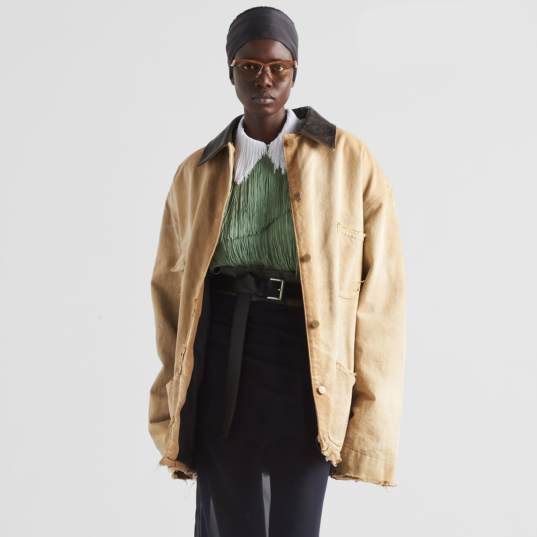 NIGO Prada Women's Men's Vintage Gradient Fashion Canvas Cotton Jacket Single Breasted Leather Collar Casual Jacket Ngvp #nigo8945