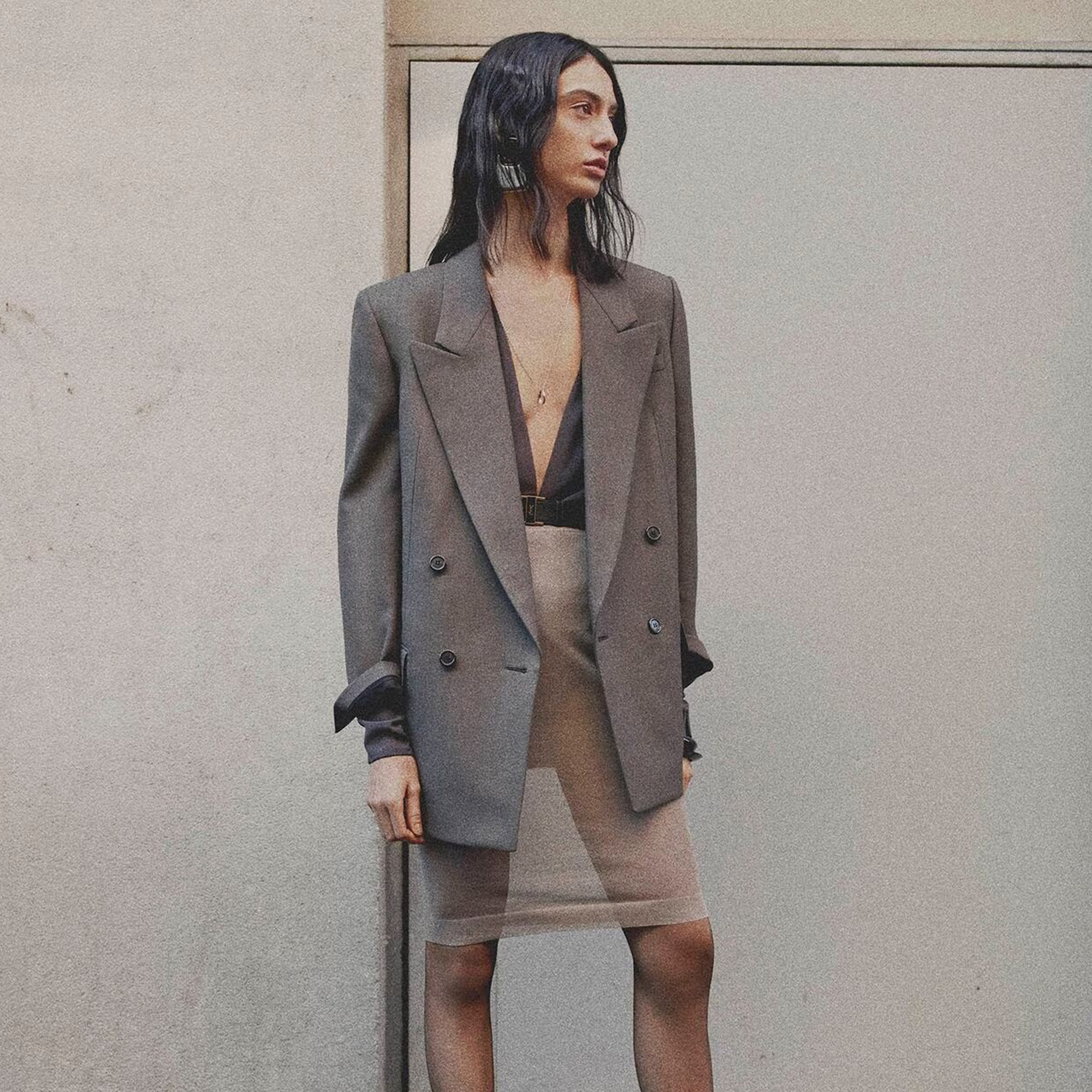 NIGO Saint Laurent Women's Spring And Autumn Solid Color Double Breasted Wool Gabardine Loose Long Sleeve Blazer Jacket Coat Ngvp #nigo8958