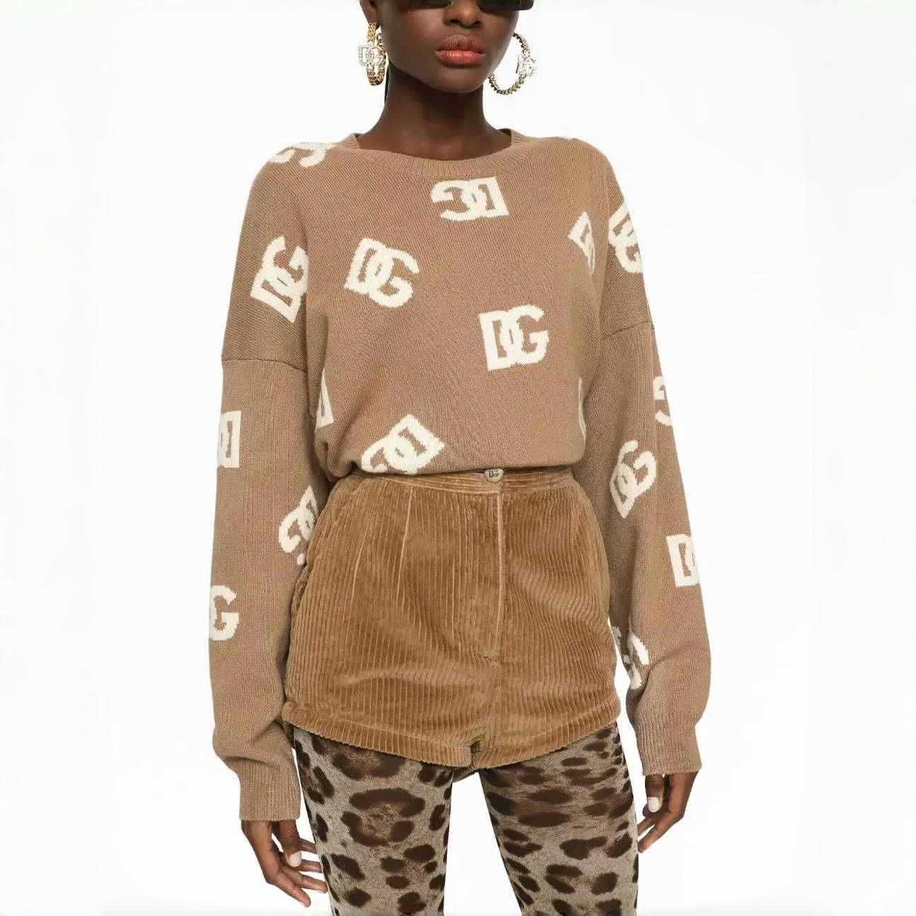 NIGO Dolce&Gabbana Women's Spring and Autumn Khaki Wool Crew Neck Sweater Pullover #nigo72659