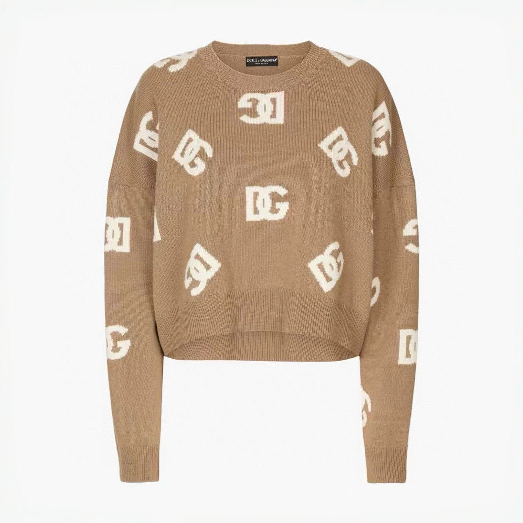 NIGO Dolce&Gabbana Women's Spring and Autumn Khaki Wool Crew Neck Sweater Pullover #nigo72659