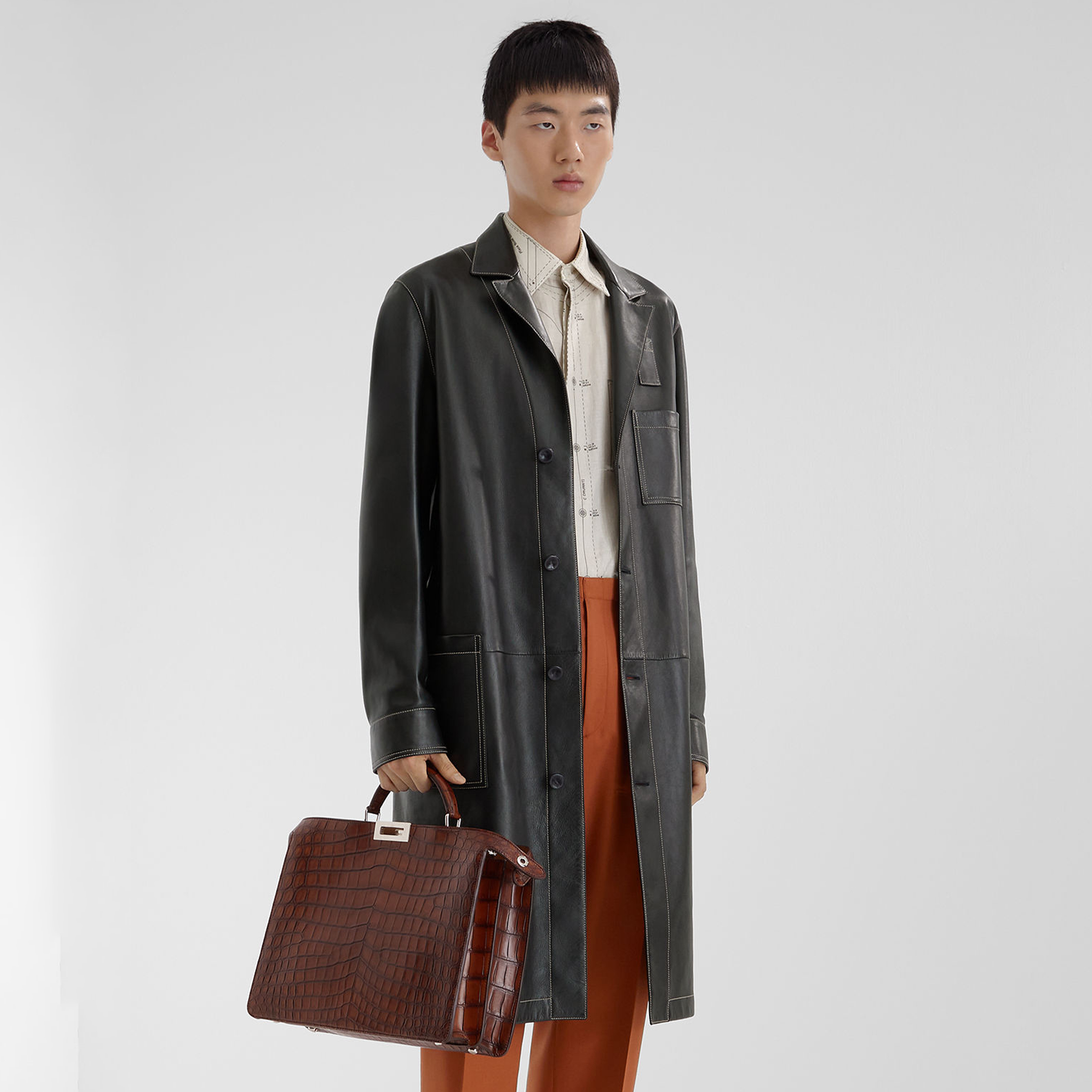 NIGO Fendi Men's Fall And Winter Black Long Sheepskin Jacket Fashion Bright Line Retro Single-breasted Luxury Leisure Jacket Coat Ngvp #nigo8948