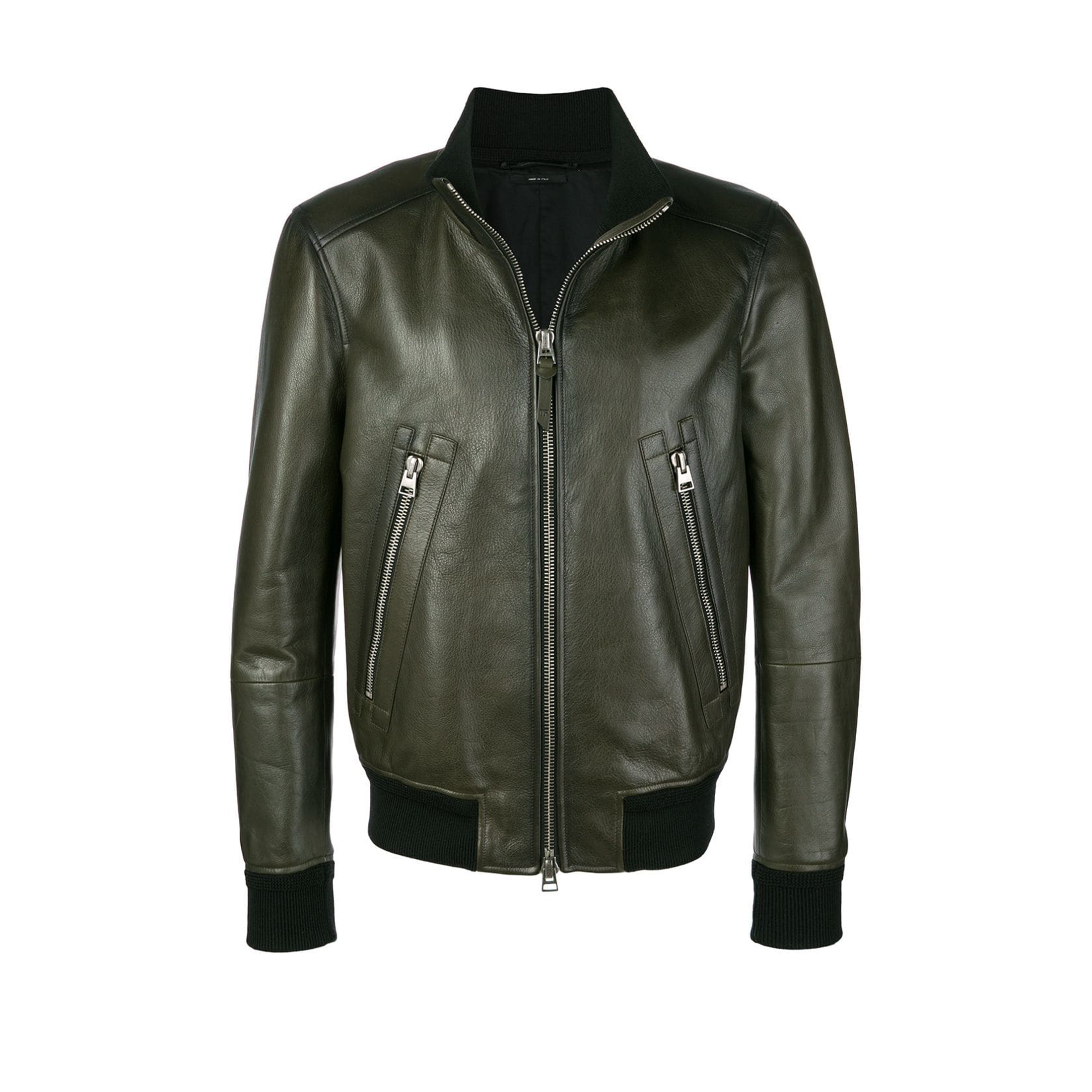 NIGO Tom Ford Men's Fall And Winter Green Standing Collar Cowhide Jacket Fashion Temperament Retro Zipper Casual Jacket Coat Ngvp #nigo8949