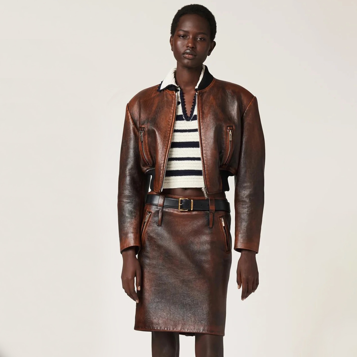 NIGO MiuMiu Women's Spring, Autumn and Winter Pure Color Vintage Short Loose Long Sleeve Sheepskin Jacket Casual A-line Straight Half Skirt Ngvp #nigo8961