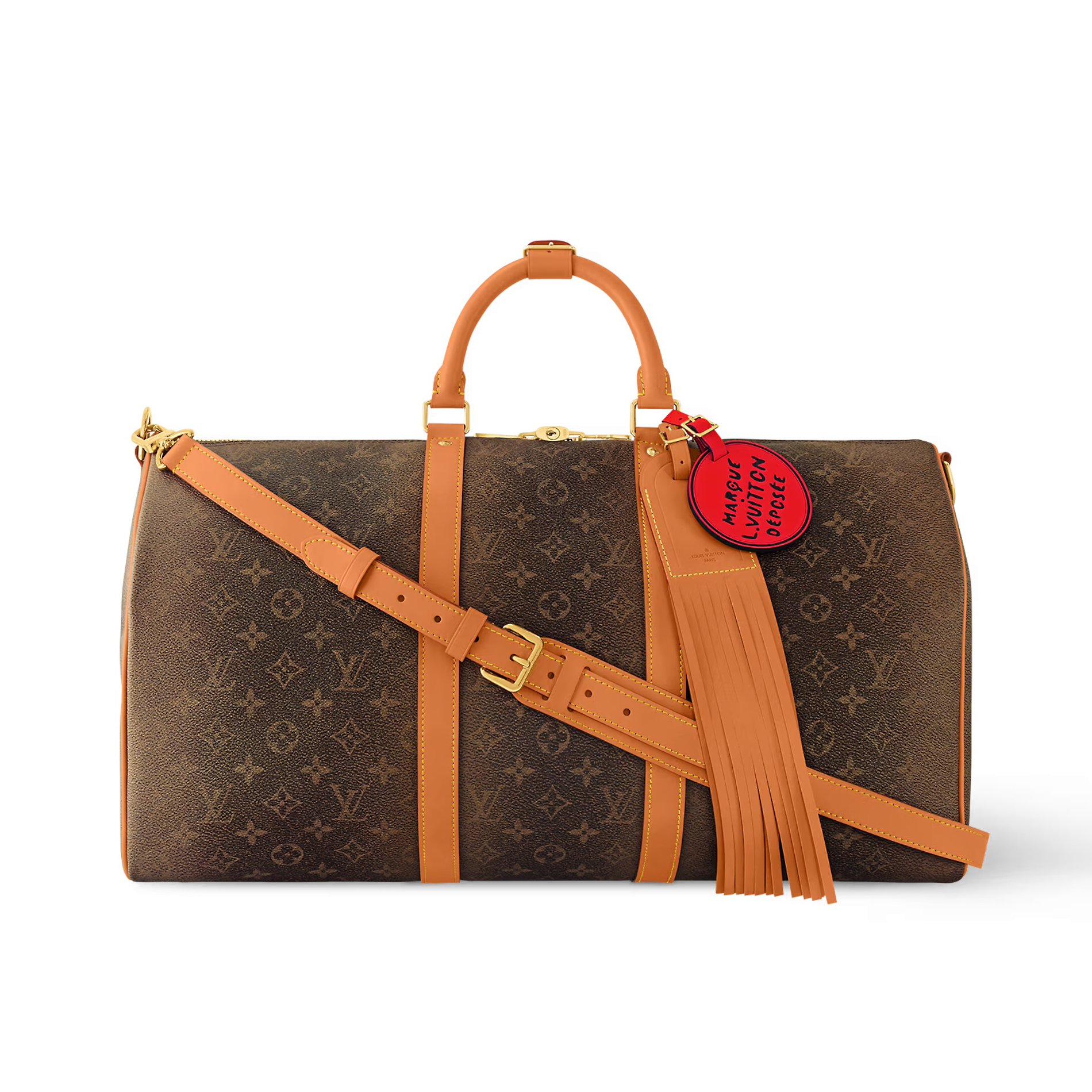 NIGO Louis Vuitton KEEPALL BANDOULIÈRE 50 Men's Brown Detachable Adjustable Shoulder Strap Zipper Closure Coated Canvas Quilted Leather Single Shoulder Crossbody Handbag Travel Bag Bags #nigo72682