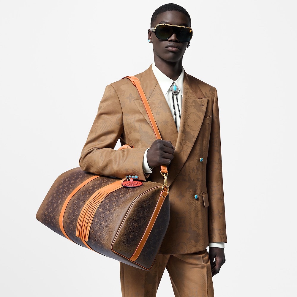 NIGO Louis Vuitton KEEPALL BANDOULIÈRE 50 Men's Brown Detachable Adjustable Shoulder Strap Zipper Closure Coated Canvas Quilted Leather Single Shoulder Crossbody Handbag Travel Bag Bags #nigo72682