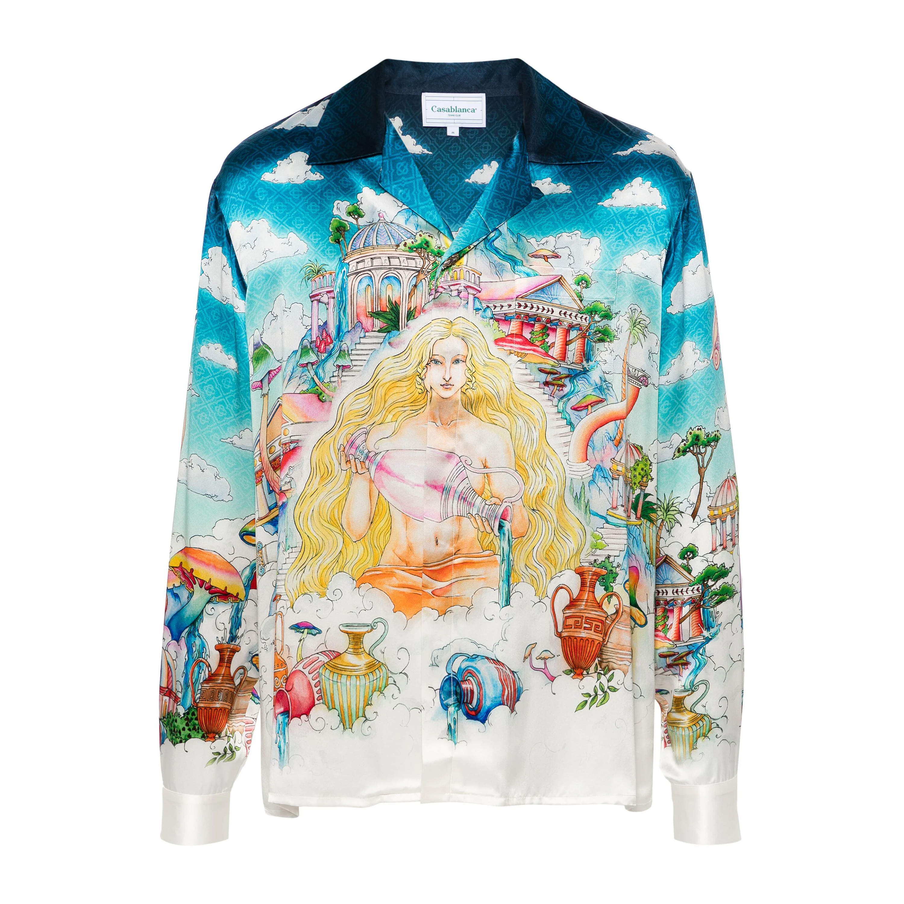 NIGO Casablanca Men's Spring And Autumn Patterned Printed Single Breasted Fitted Silk Long Sleeve Shirt #nigo71397