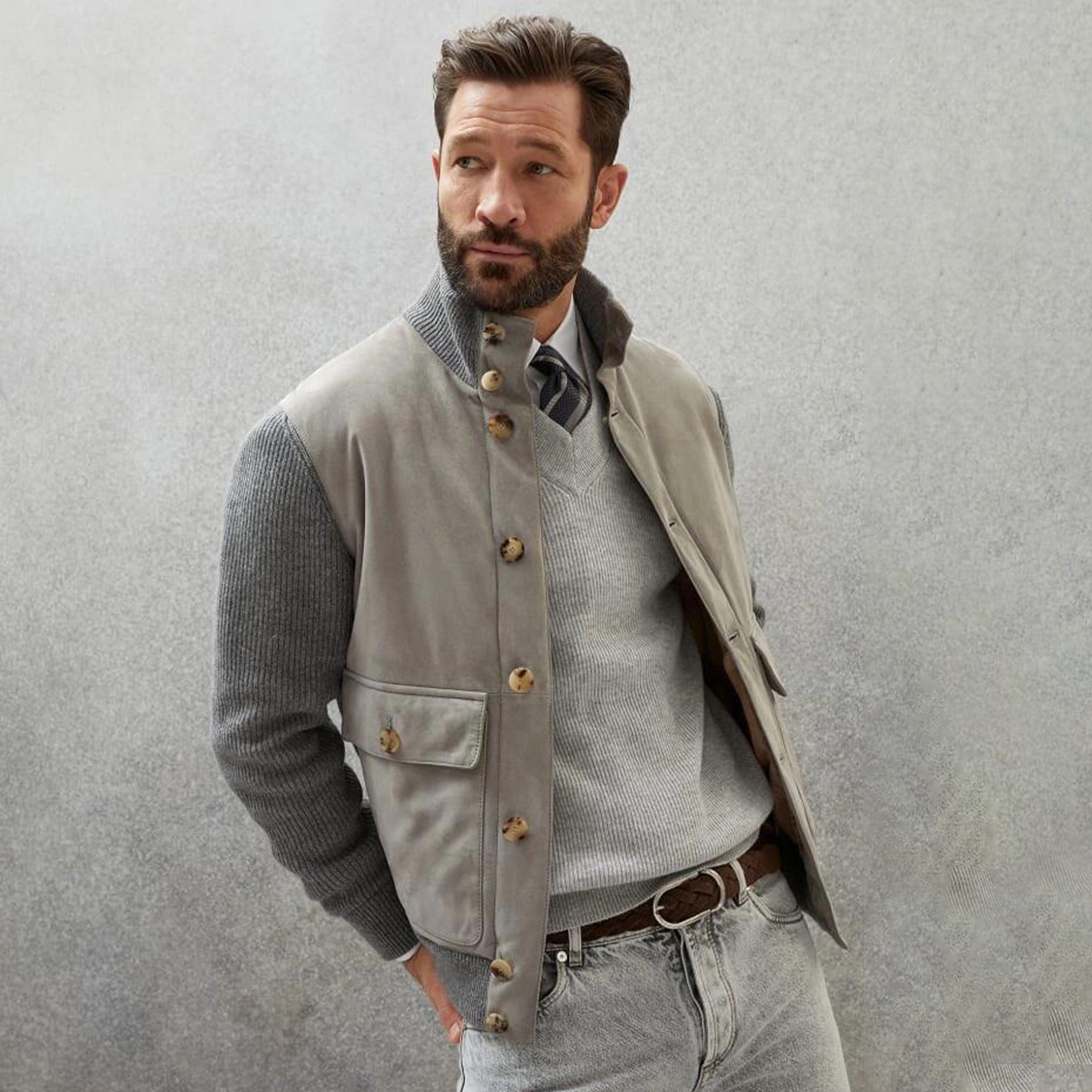 NIGO Brunello Cucinelli Men's Fall And Winter Suede Wool Knit Patchwork Jacket Single-breasted Fashion Casual Gentleman Jacket Ngvp #nigo9113