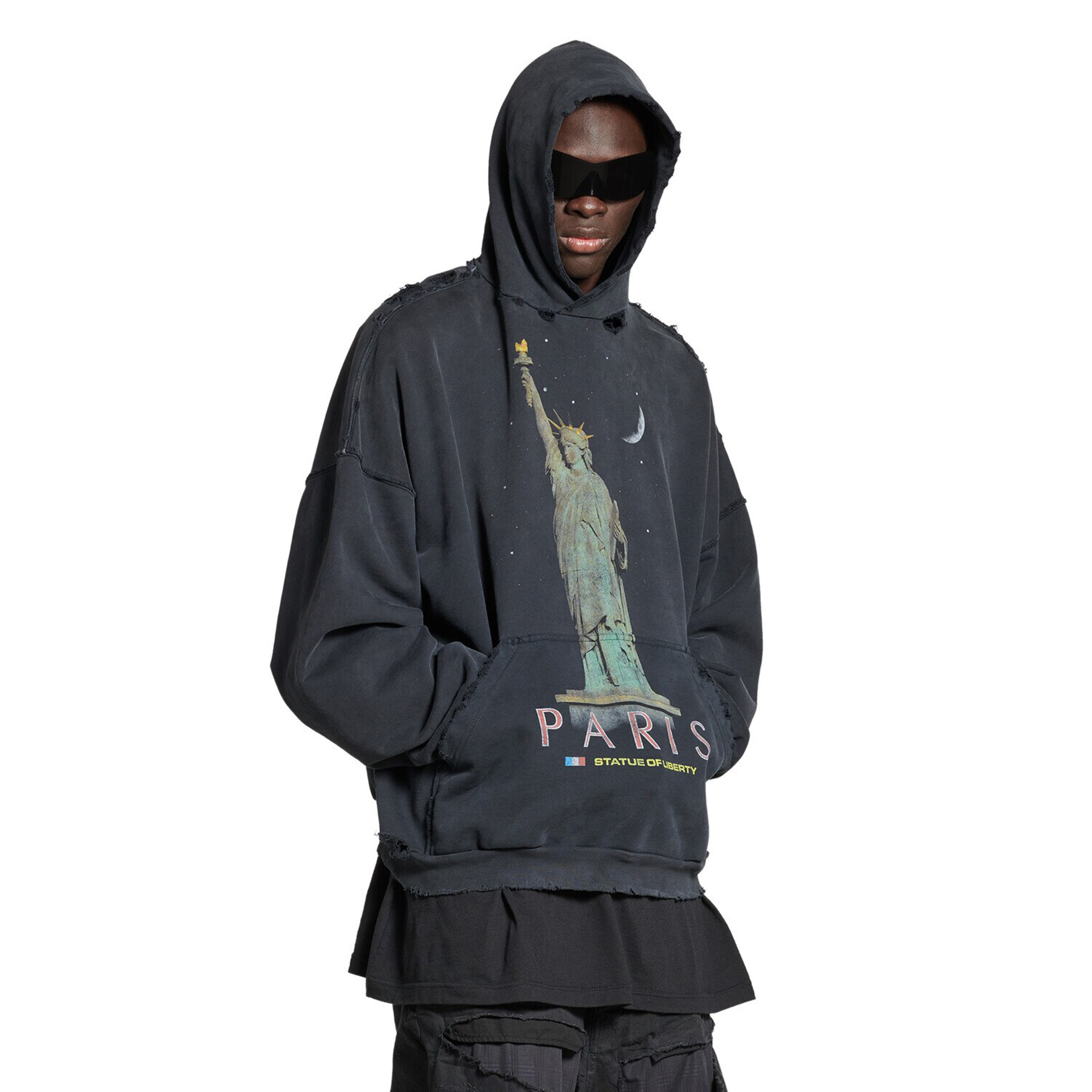 NIGO Balenciaga Men's Spring And Autumn High Street Cotton PARIS LIBERTY Black Loose Old Torn Hooded Sweatshirt Ngvp #nigo8964