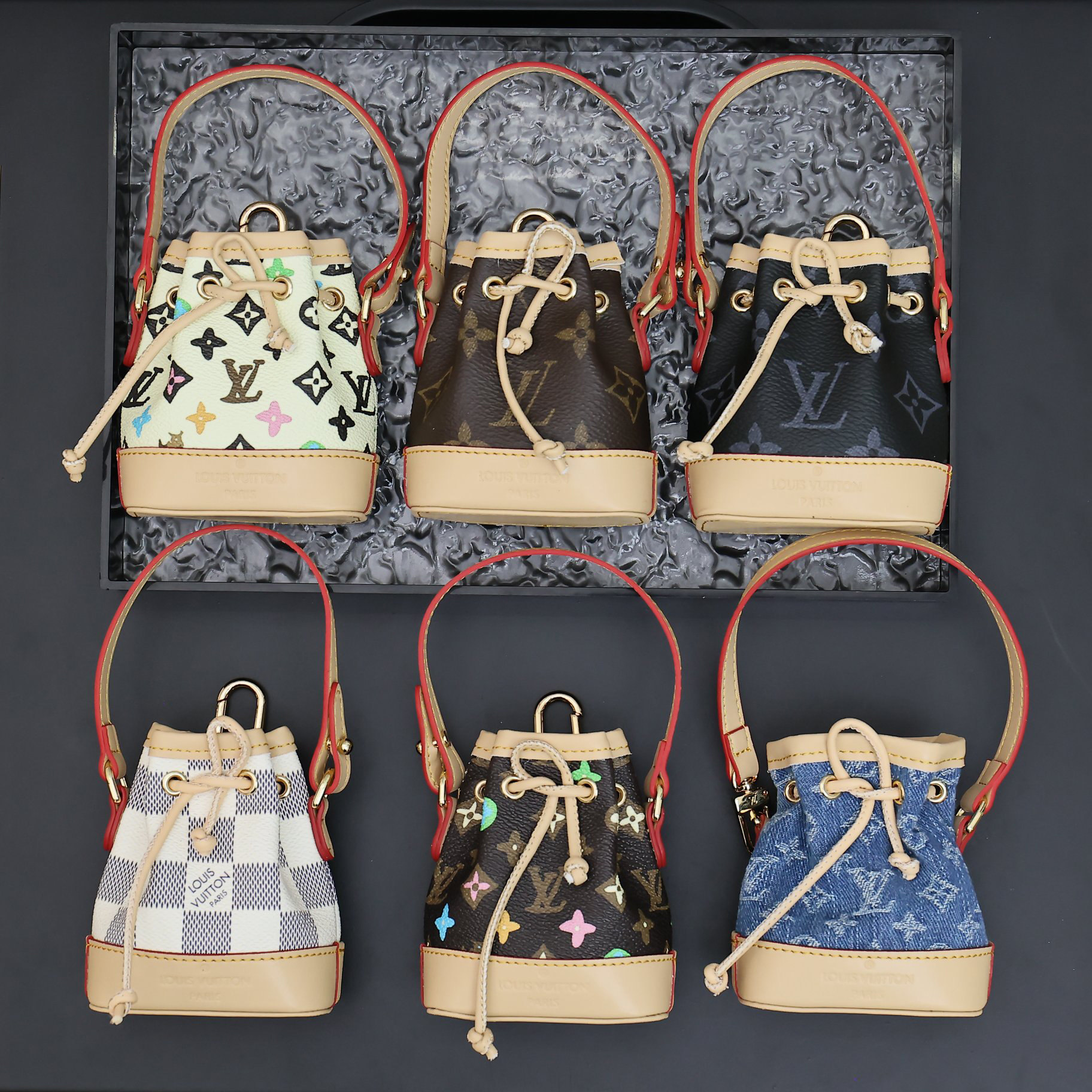 NIGO Louis Vuitton Women's Alphabet Printed Leather Mini Bucket Bag Pendant Keychain #nigo72698