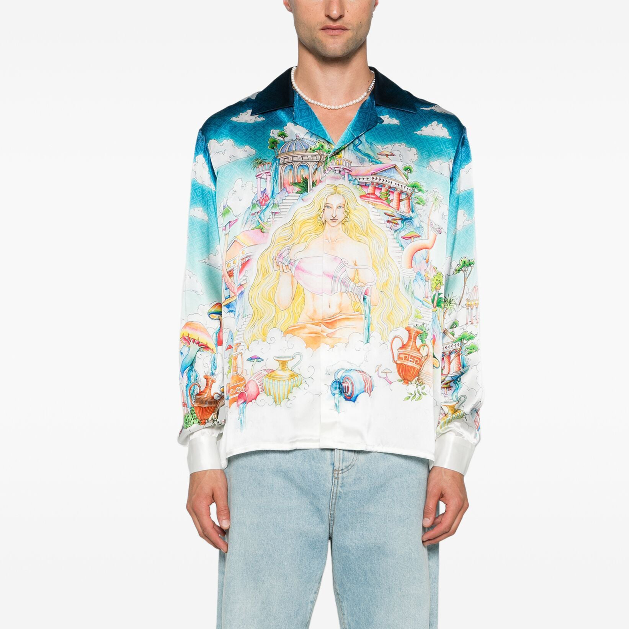 NIGO Casablanca Men's Spring And Autumn Patterned Printed Single Breasted Fitted Silk Long Sleeve Shirt #nigo71397