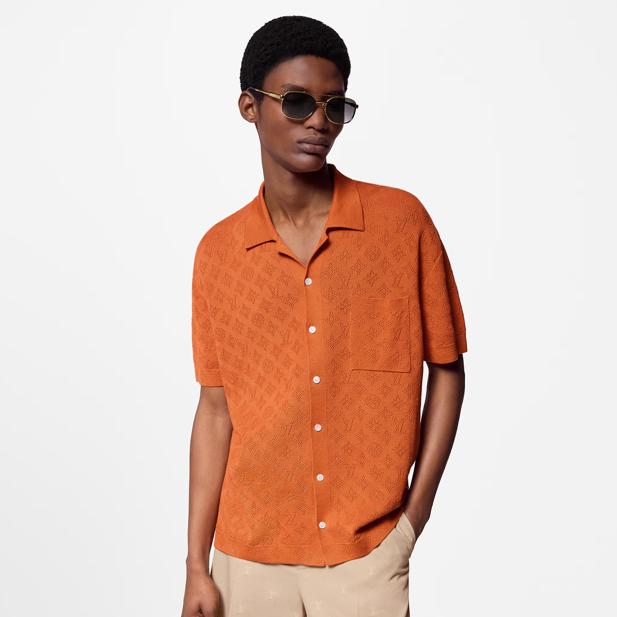 NIGO Louis Vuitton Men's Summer Orange Skeleton Letter Printed Single Breasted Short Sleeve Shirt #nigo72714