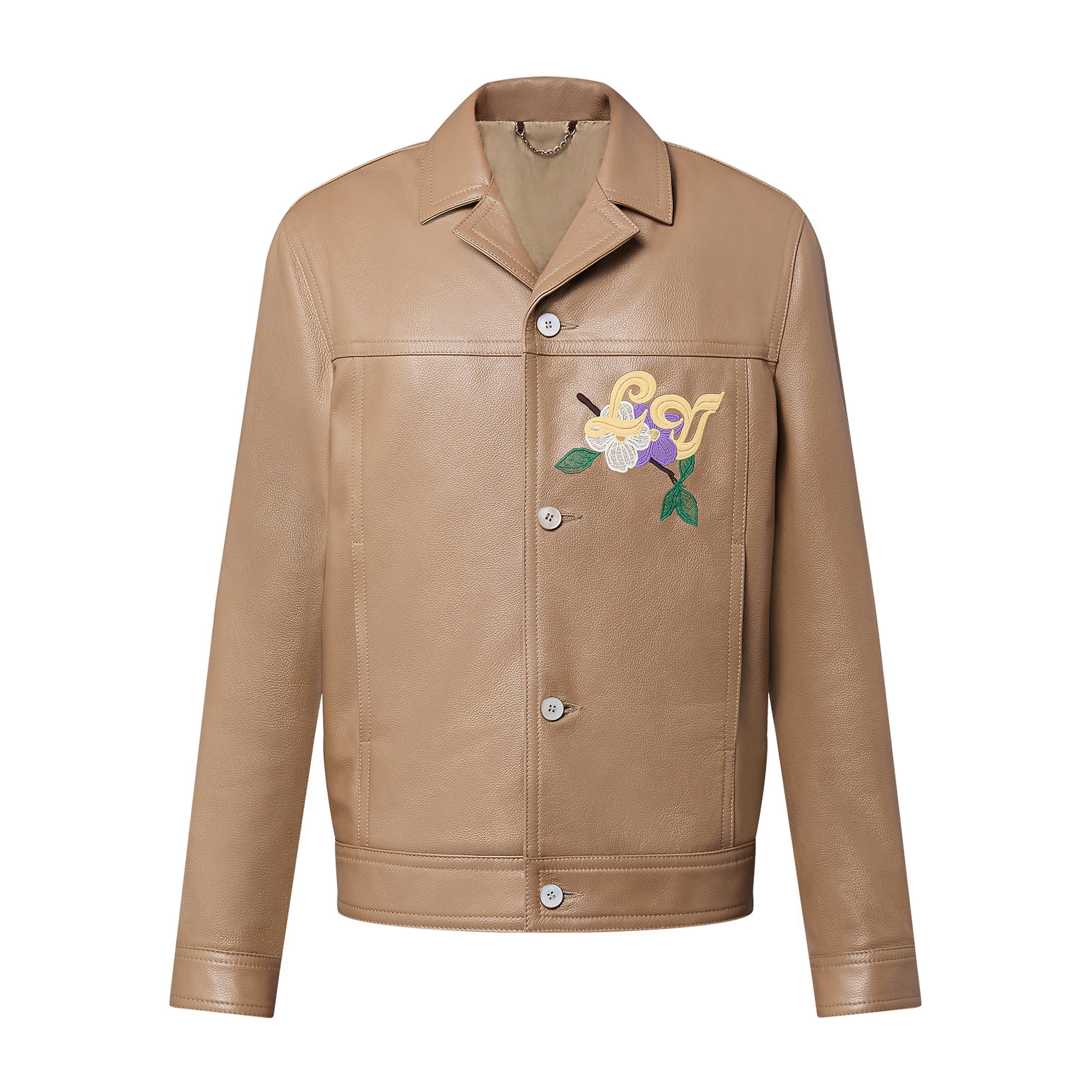 NIGO Louis Vuitton Men's Fall/Winter Brown Floral Embroidery Single Breasted Leather Long Sleeve Jacket #nigo72718