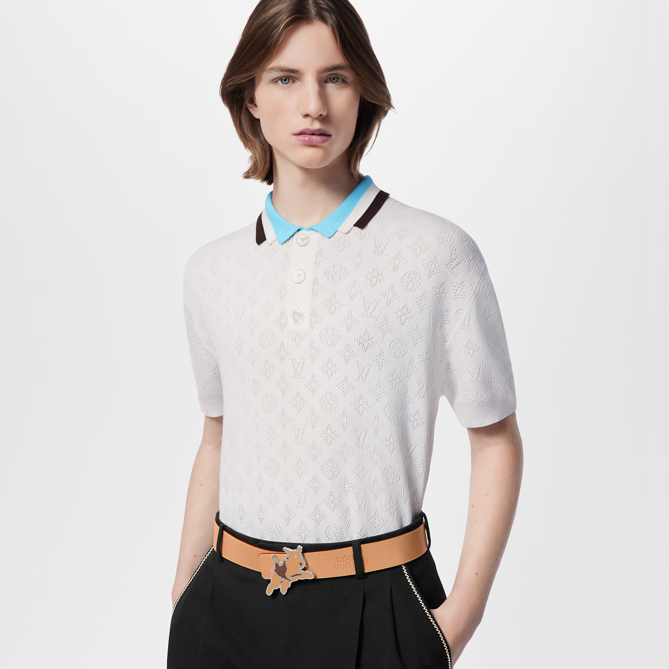 NIGO Louis Vuitton Men's Summer Striped Applique Hollow Letter Print Polo Neck Short Sleeve T-Shirt #nigo72728