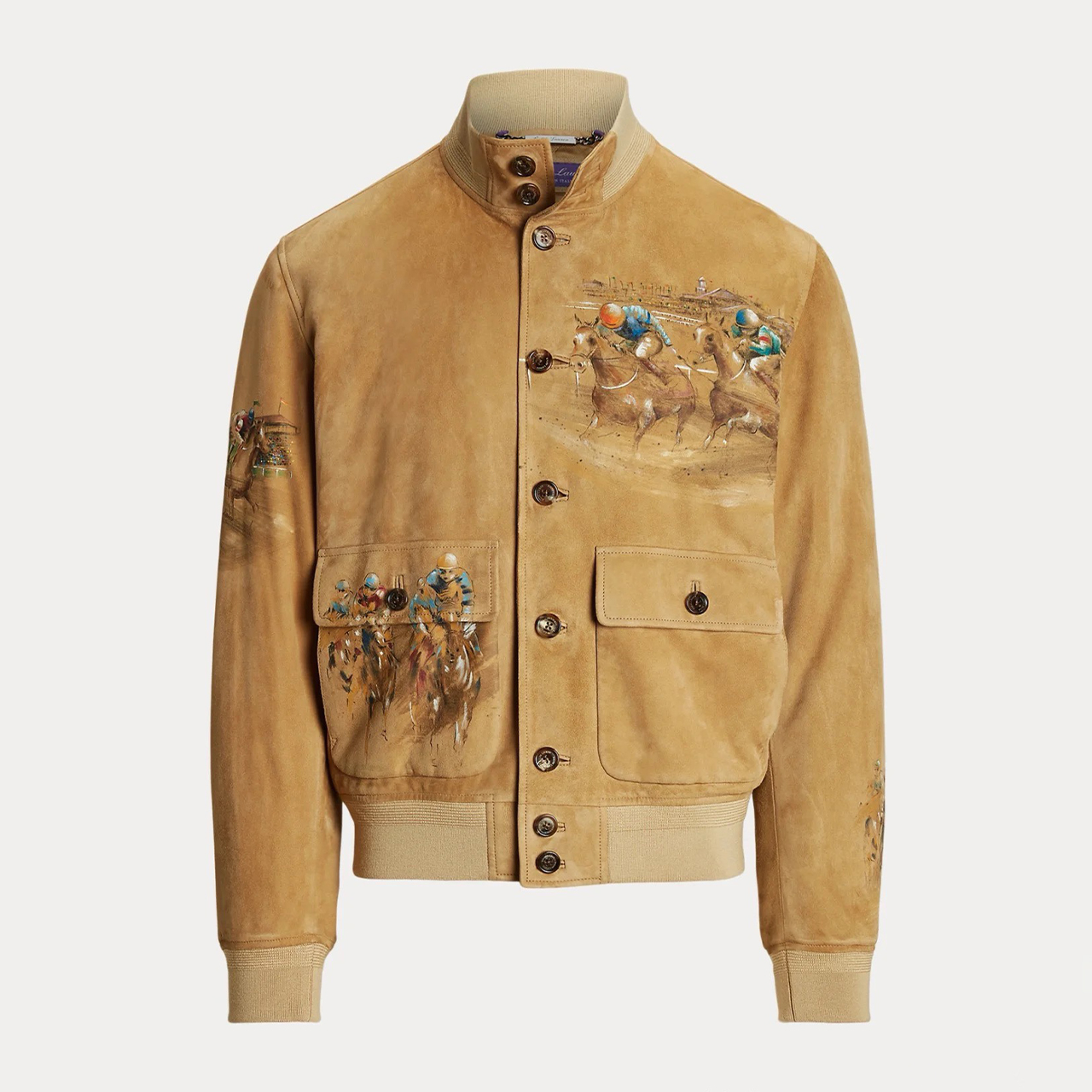 NIGO Ralph Lauren Men's Women's Spring And Autumn Painted Trend Goatskin Suede Large Pockets Single Breasted Brown Flight Suit Jacket Long Sleeve Coat Ngvp #nigo8966
