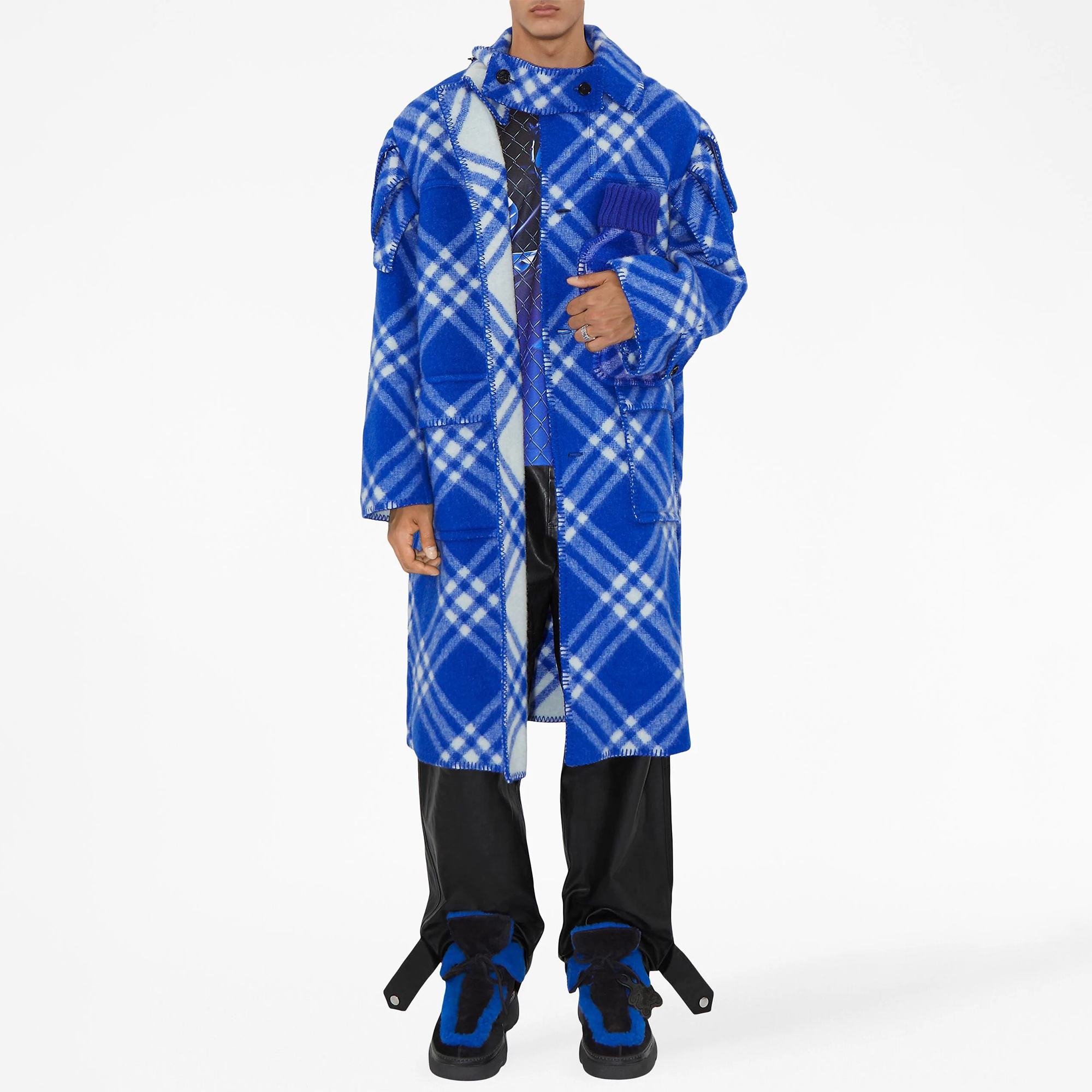 NIGO Burberry Men's Autumn and Winter Plaid Wool Blanket Poncho Hooded Single Breasted Pocket Long Sleeve Coat Jacket #nigo72717