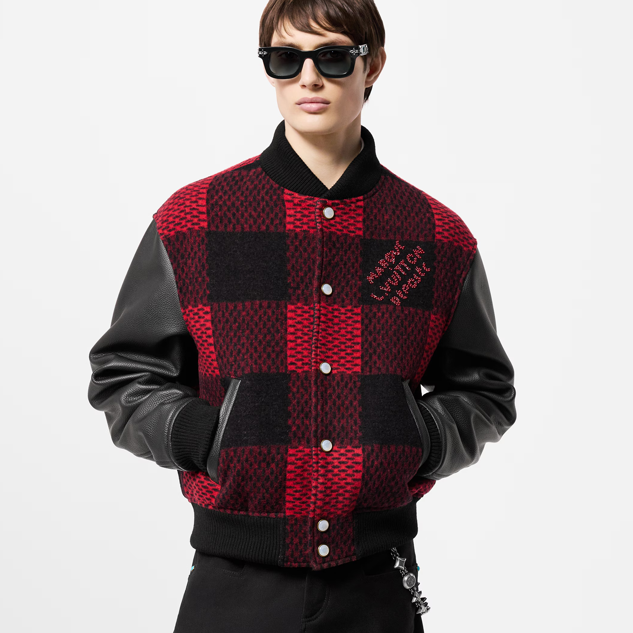 NIGO Louis Vuitton Men's Fall and Winter Black and Red Checkered Logo Letter Embroidered Drawstring Jacket #nigo72719