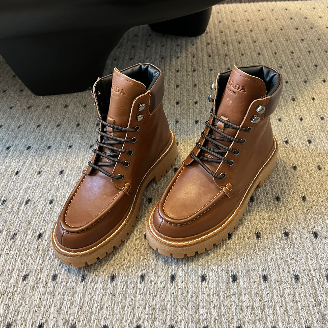 NIGO Prada Women's Spring and Autumn Solid Color Leather High Top Loafers Shoes #nigo72726