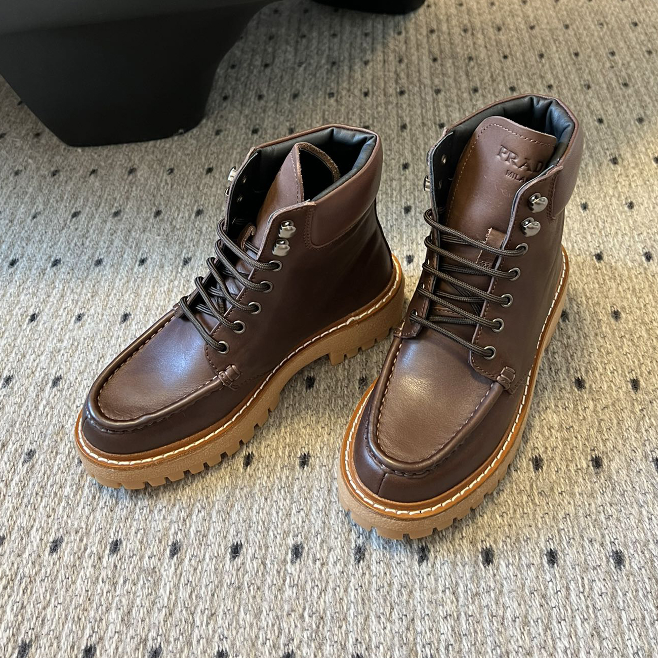 NIGO Prada Women's Spring and Autumn Solid Color Leather High Top Loafers Shoes #nigo72726