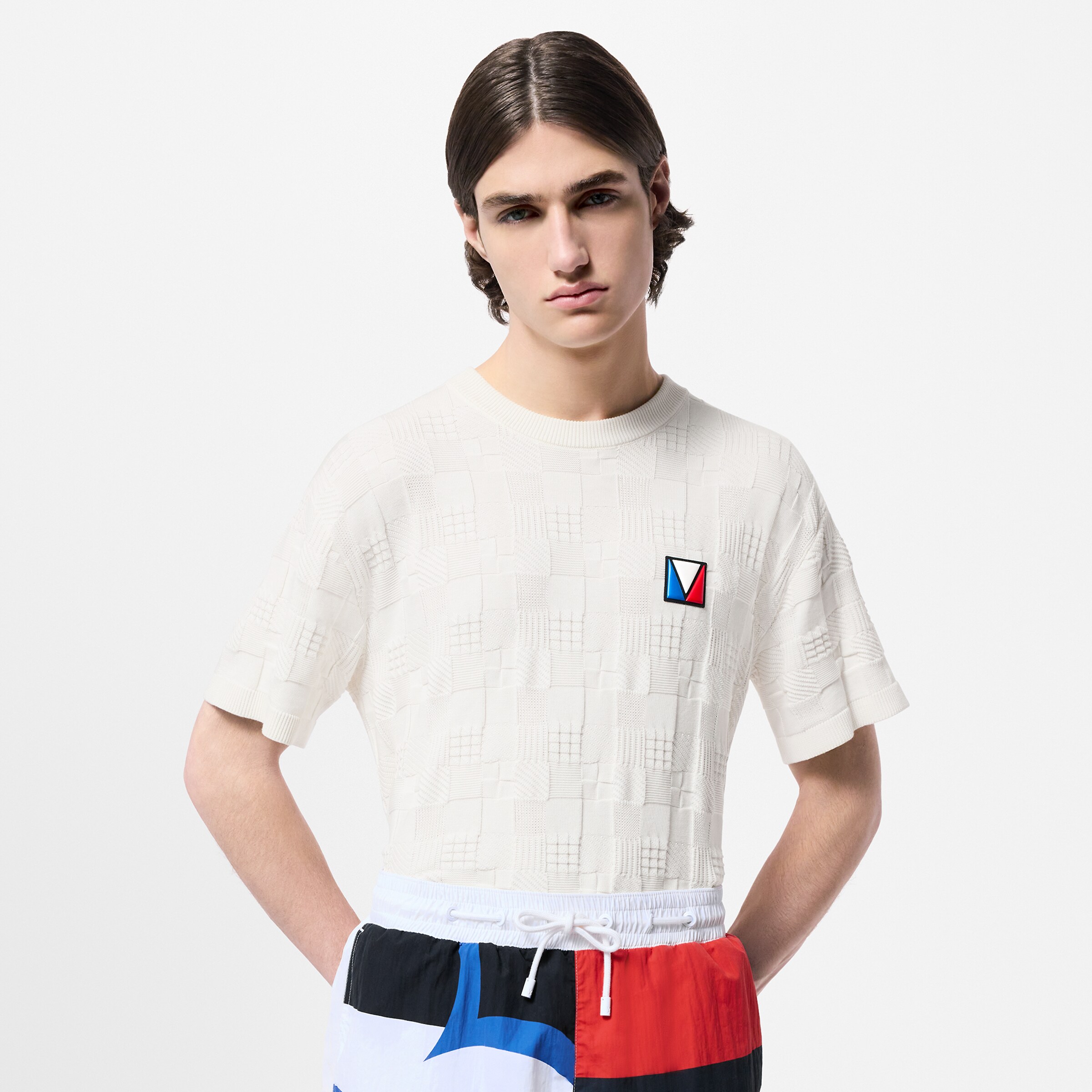 NIGO Louis Vuitton Men's Spring Summer Autumn Cotton Round Neck Knit Short Sleeve Top Damier Weave Gaston Logo Athletic Casual T-shirt Ngvp #nigo9114