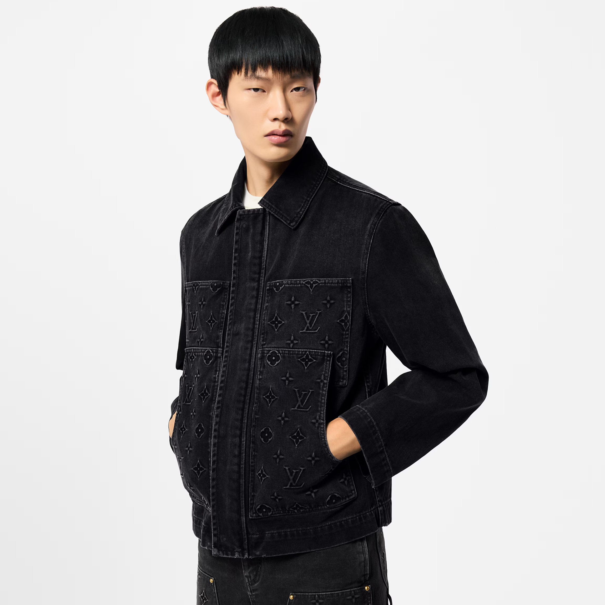 NIGO Louis Vuitton Men's Fall/Winter Black Letter Print Logo Lapel Casual Denim Jacket #nigo72731