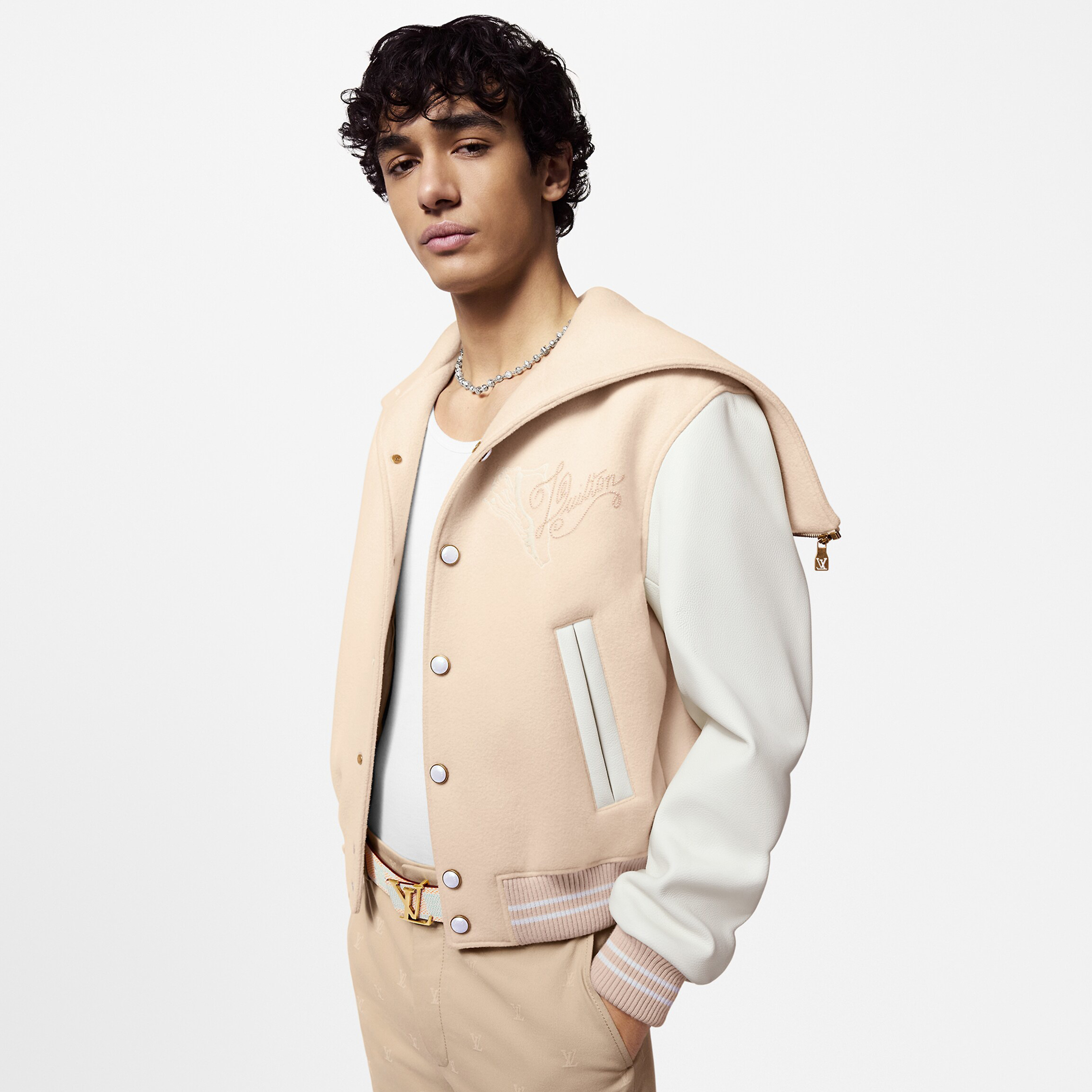 NIGO Louis Vuitton Men's Autumn and Winter Beige Patchwork Hooded Wool Single Breasted Long Sleeve Jacket #nigo72736