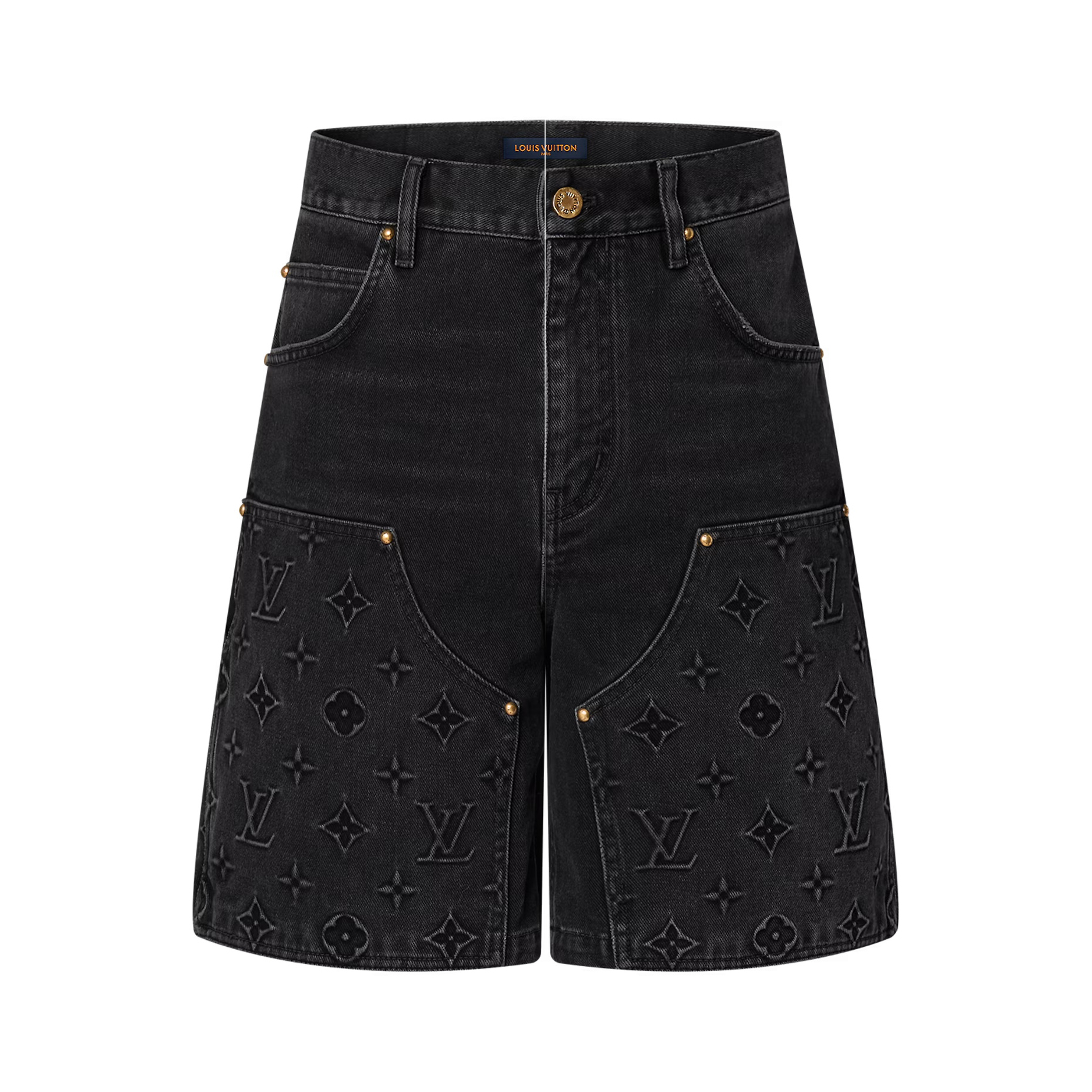 NIGO Louis Vuitton Men's Summer Black Letter Print Logo Pattern Zipper Pocket Denim Shorts Pants #nigo72732