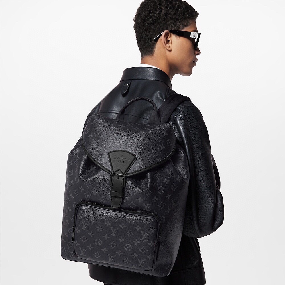 NIGO Louis Vuitton Men's Black Throughout Old Flower Full Print Drawstring Magnetic Closure Coated Canvas with Leather Shoulder Backpack Bag Bags #nigo72733