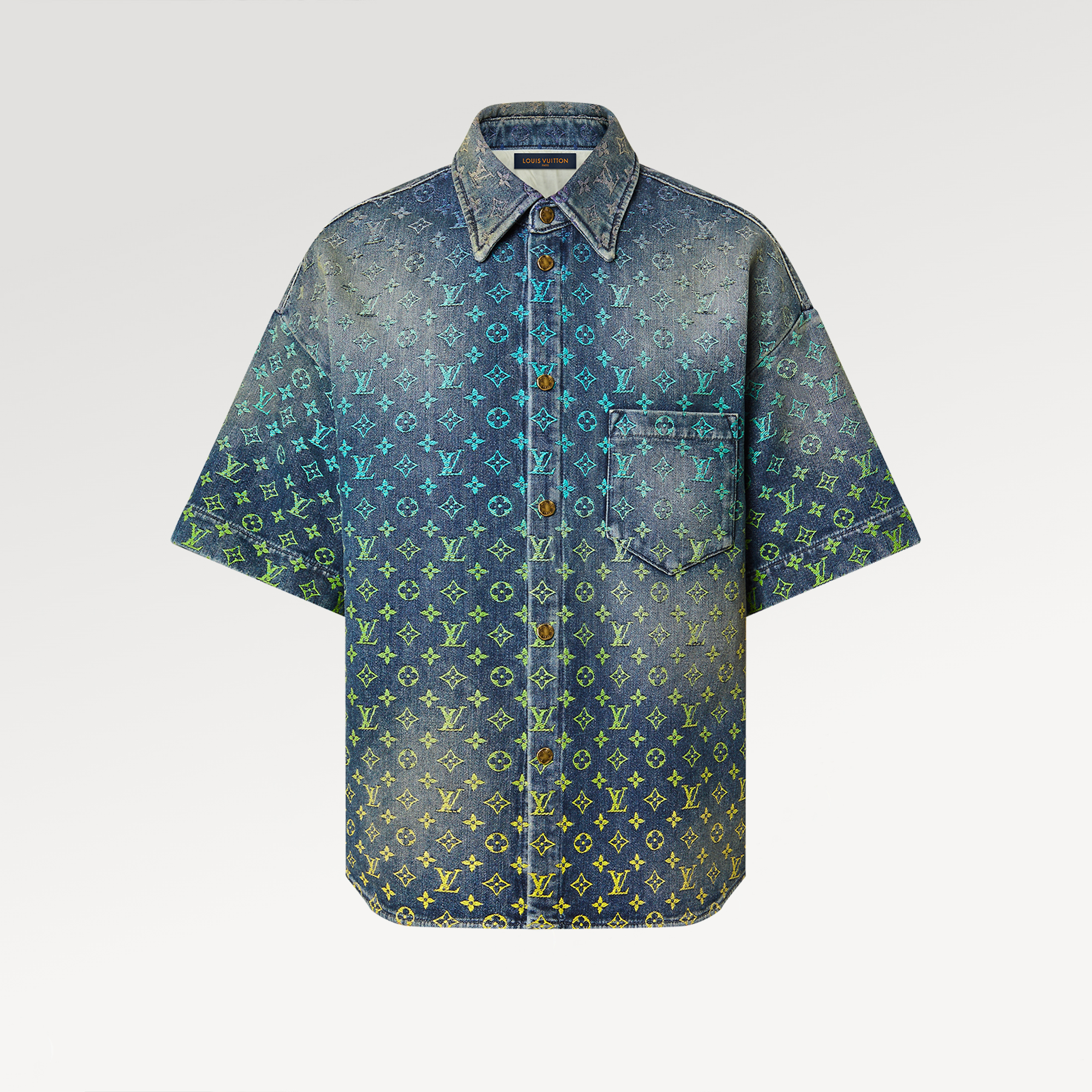 NIGO Louis Vuitton Rainbow Monogram Embroidered Short Sleeve Denim Shirt Straight Shorts Fashion Casual Suit Set #nigo71411